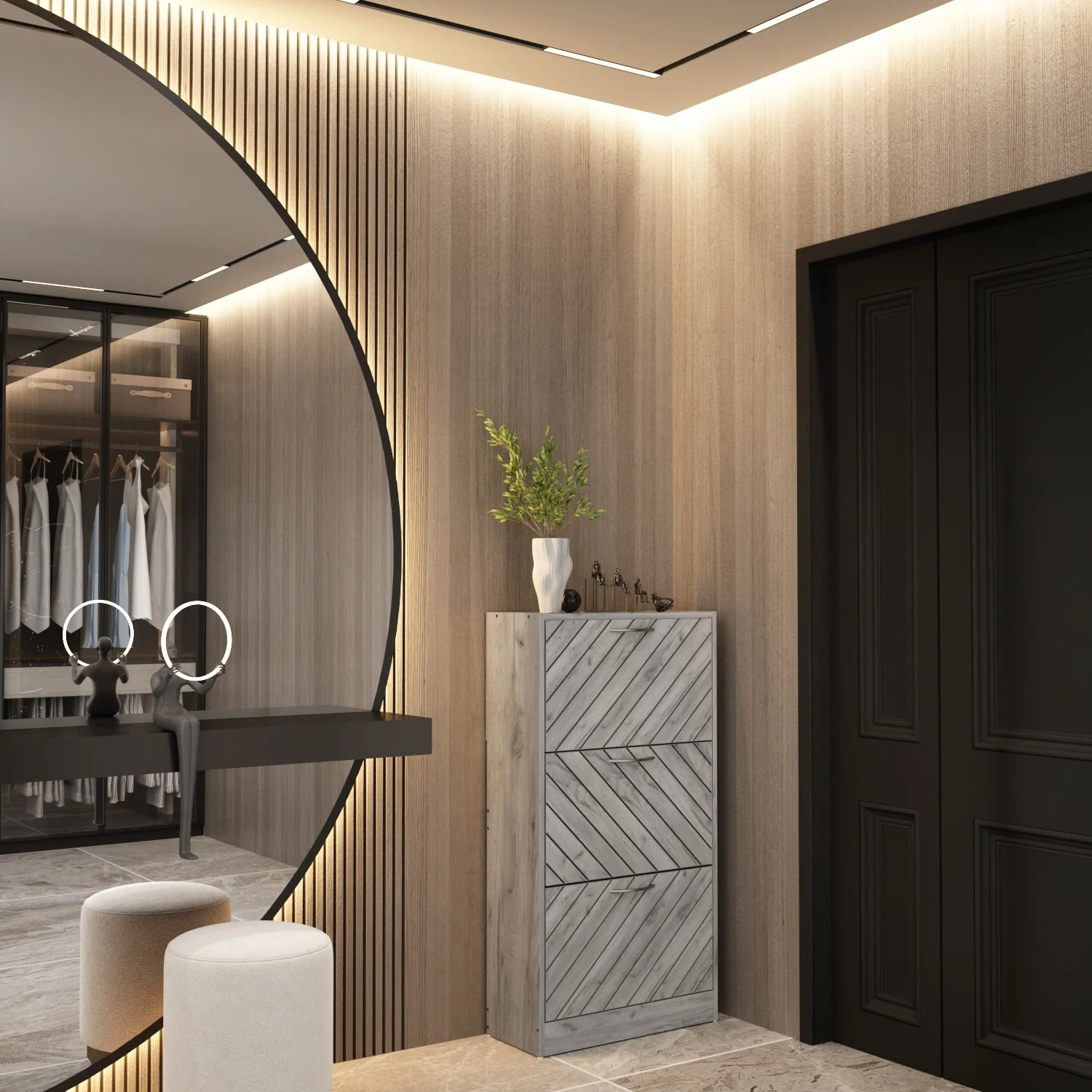 Kerrogee 18-Pair Shoe Storage Cabinet with 3 Flip Drawers Wood/ Grey