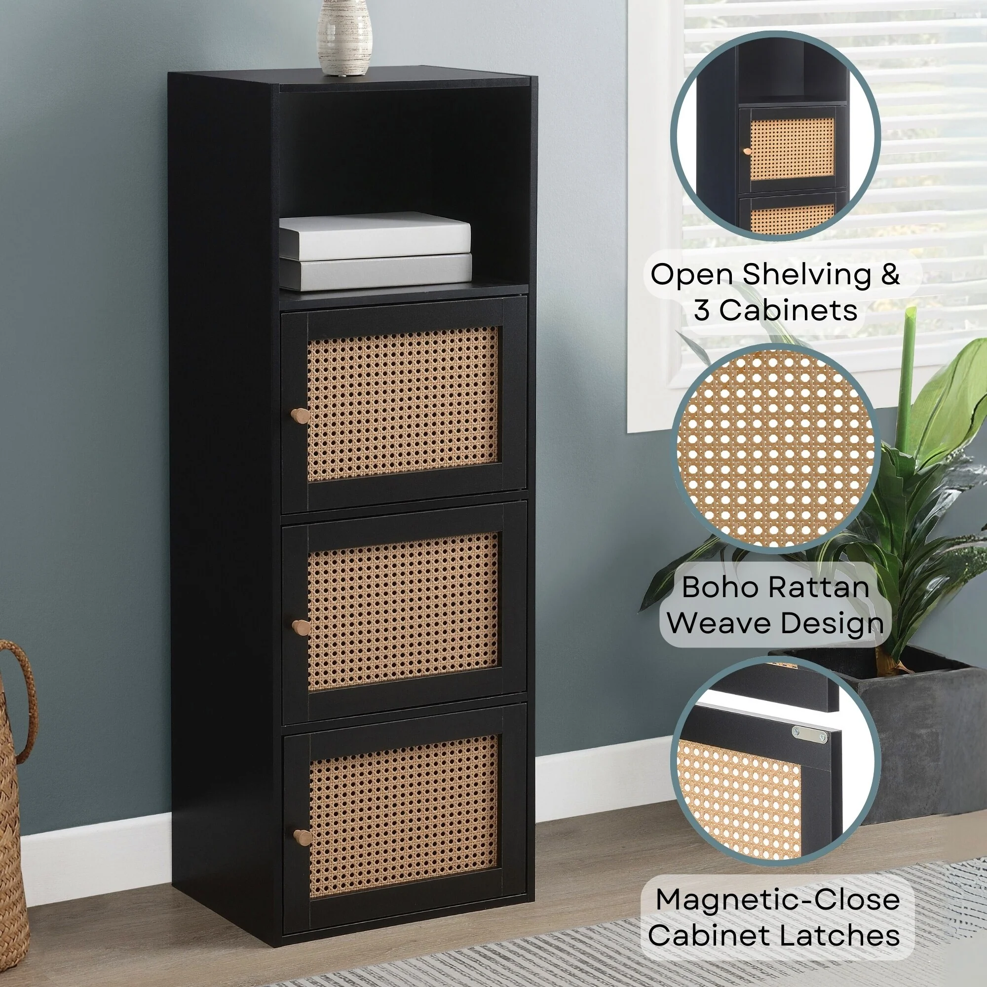 Convenience Concepts Xtra Storage Boho Weave 3 Door Cabinet with Shelf