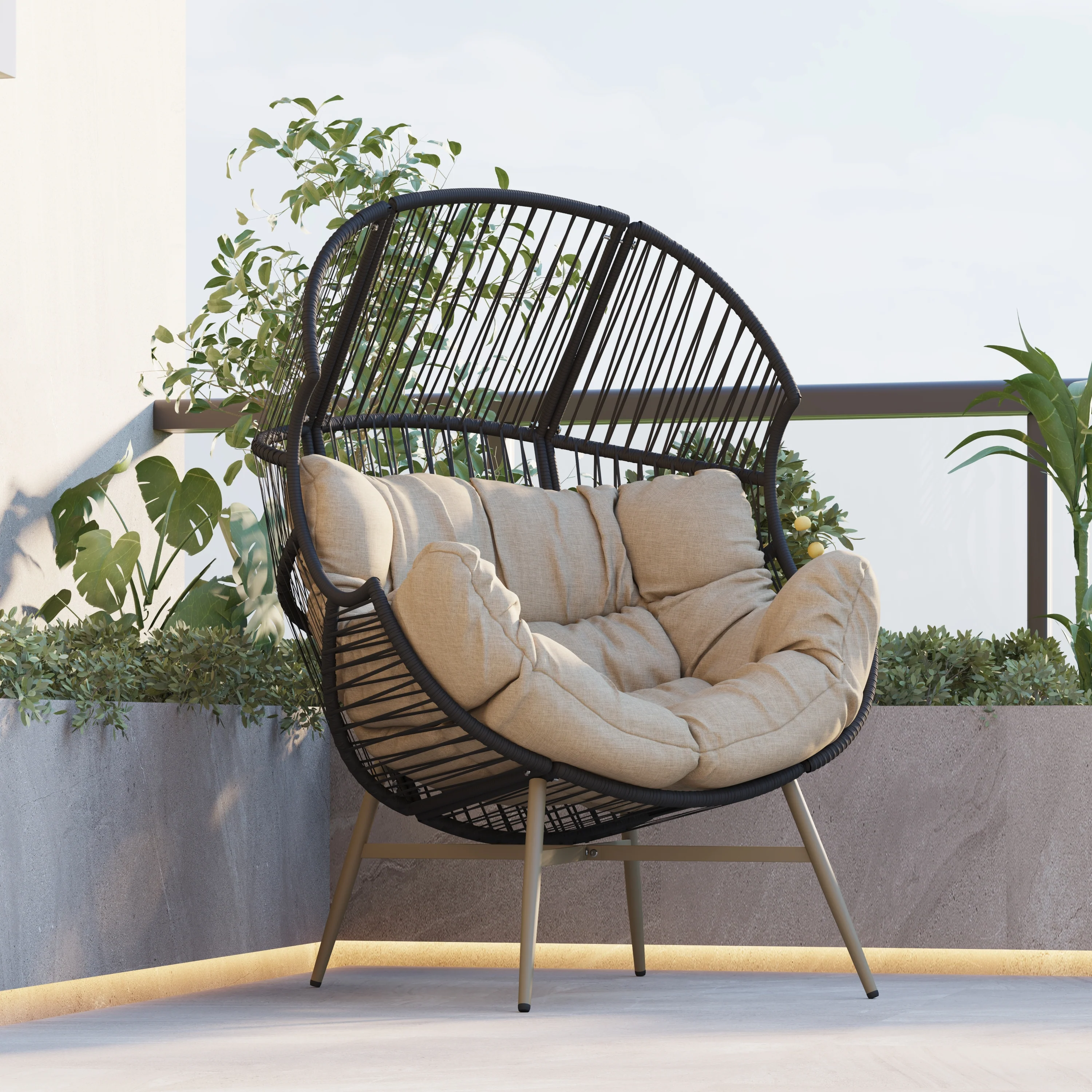 Outdoor Faux Wicker Chair with High Back and Basket-Shape