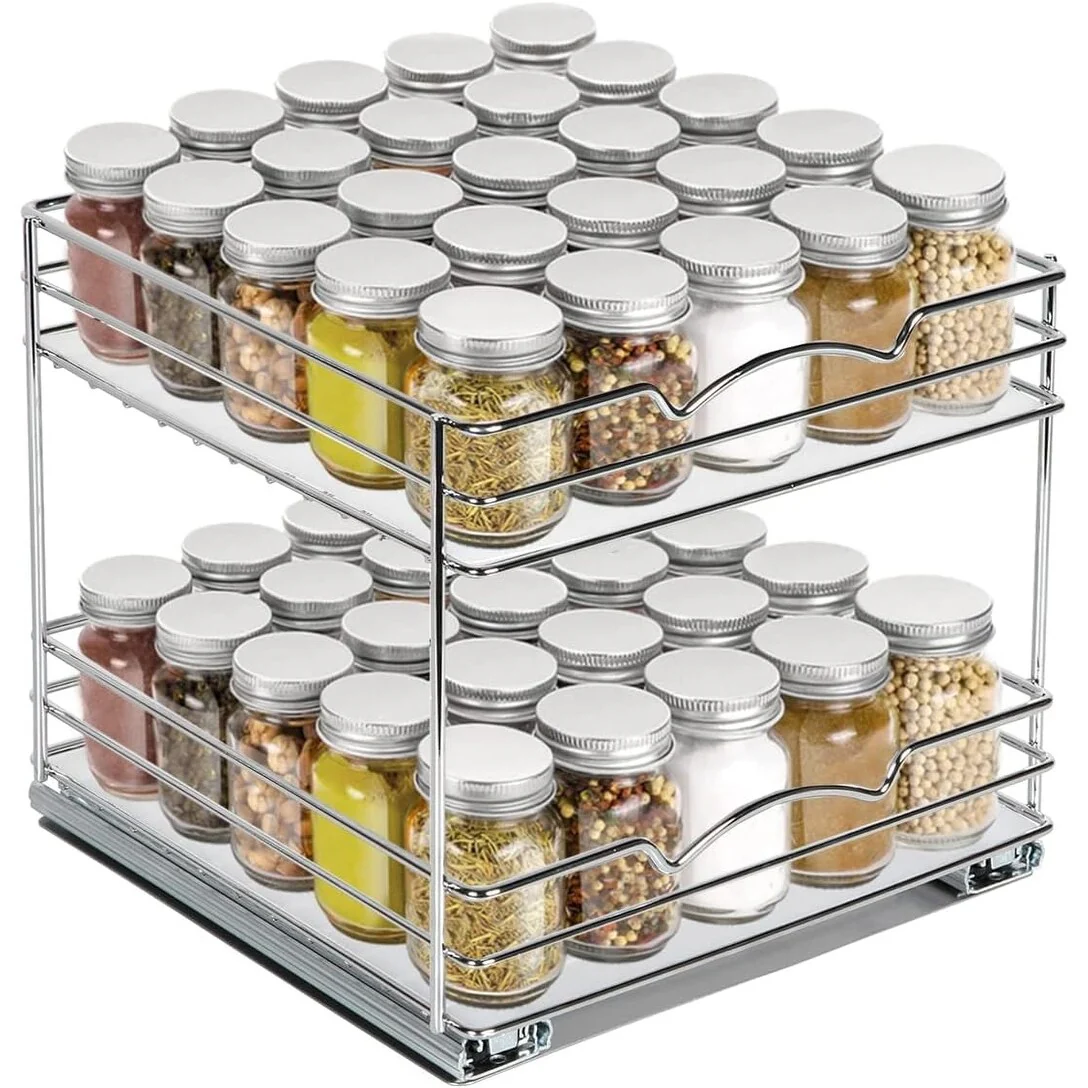 Hold N' Storage - 2 Tier Pull Out Cabinet Organizer for Spices, Cans - Heavy Duty with Lifetime Limited Warranty