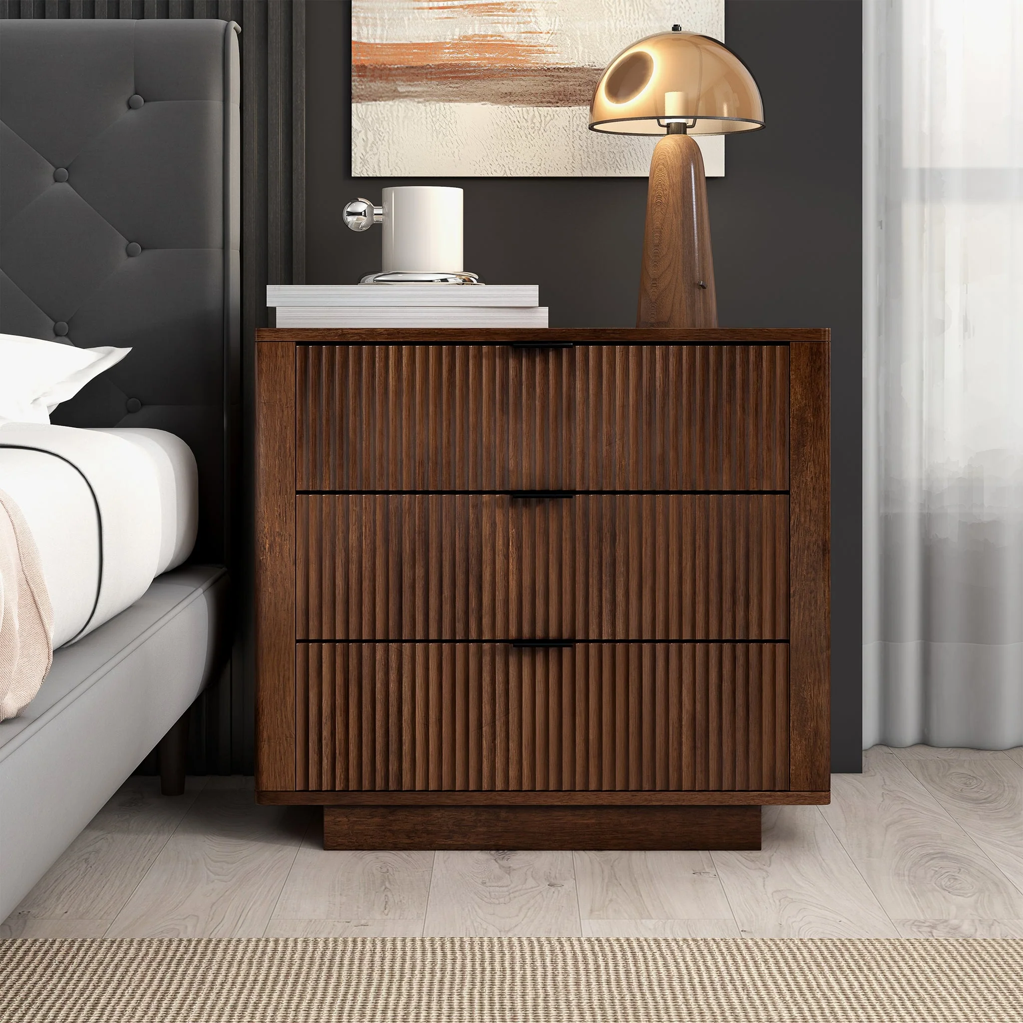 Castaway Nightstand with 3 Drawers and Decorative Knobs