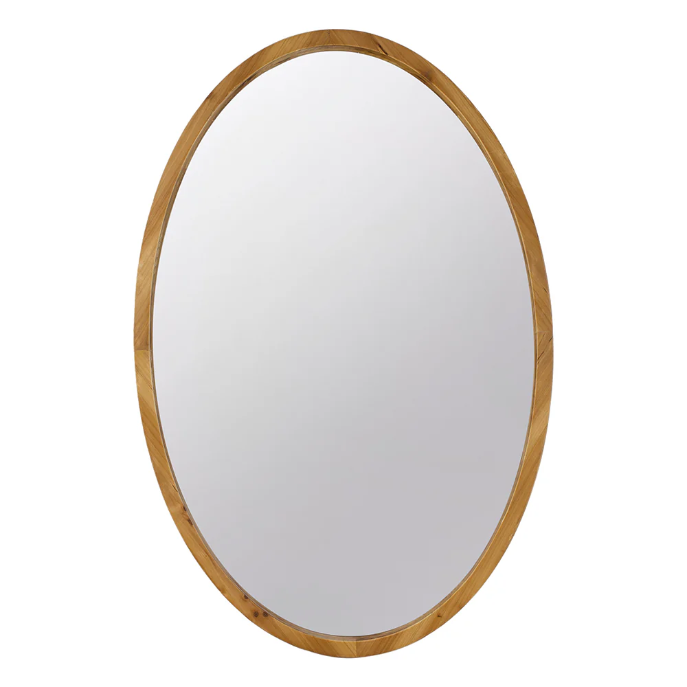 Oval Wall Mirror with Wood Frame