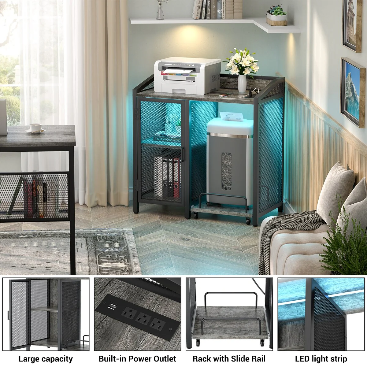 File Cabinet with Charge Station, Storage Cabinet with Paper Shredder Stand On Wheel