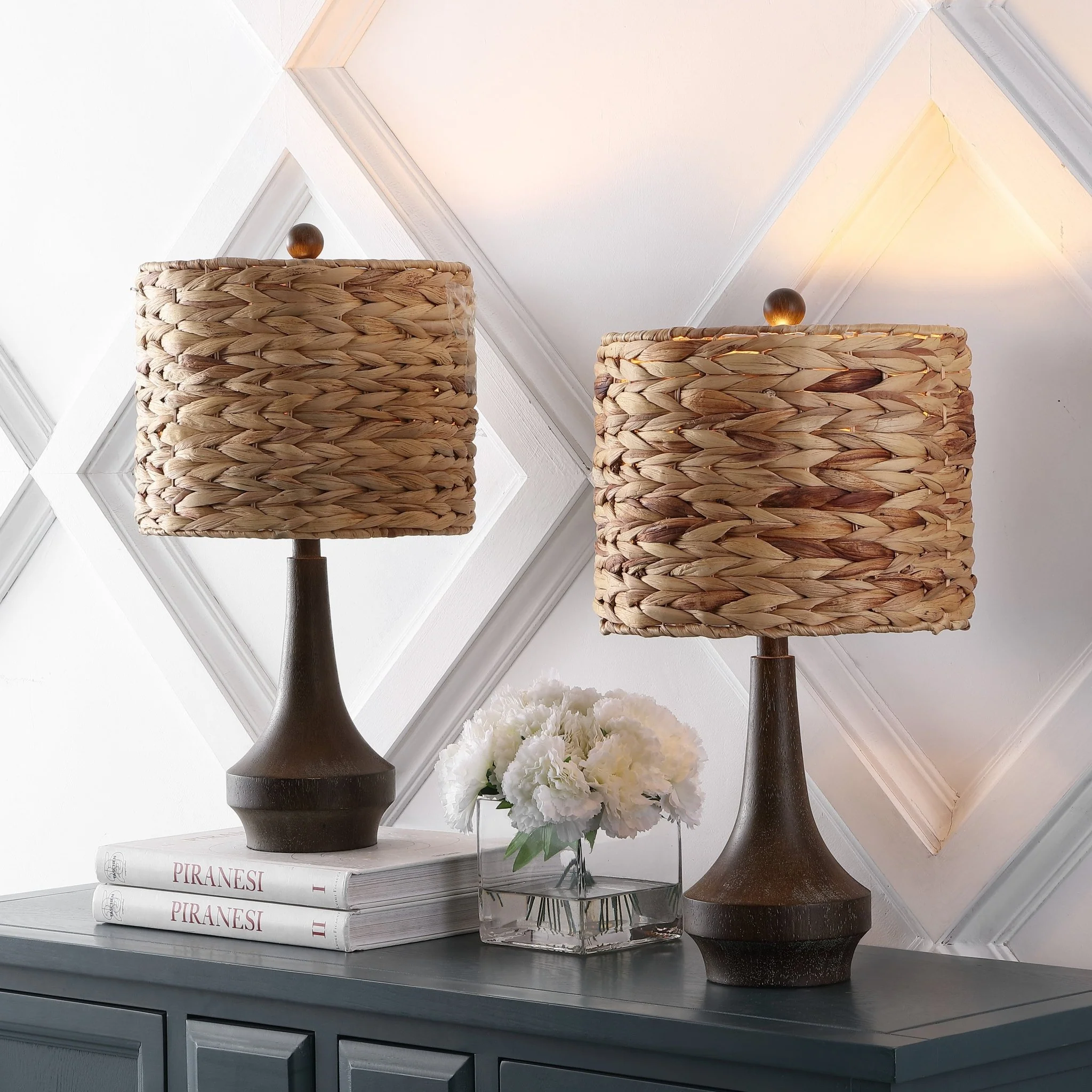 Theodore Rustic Farmhouse Handwoven Rattan/Resin LED Table Lamp