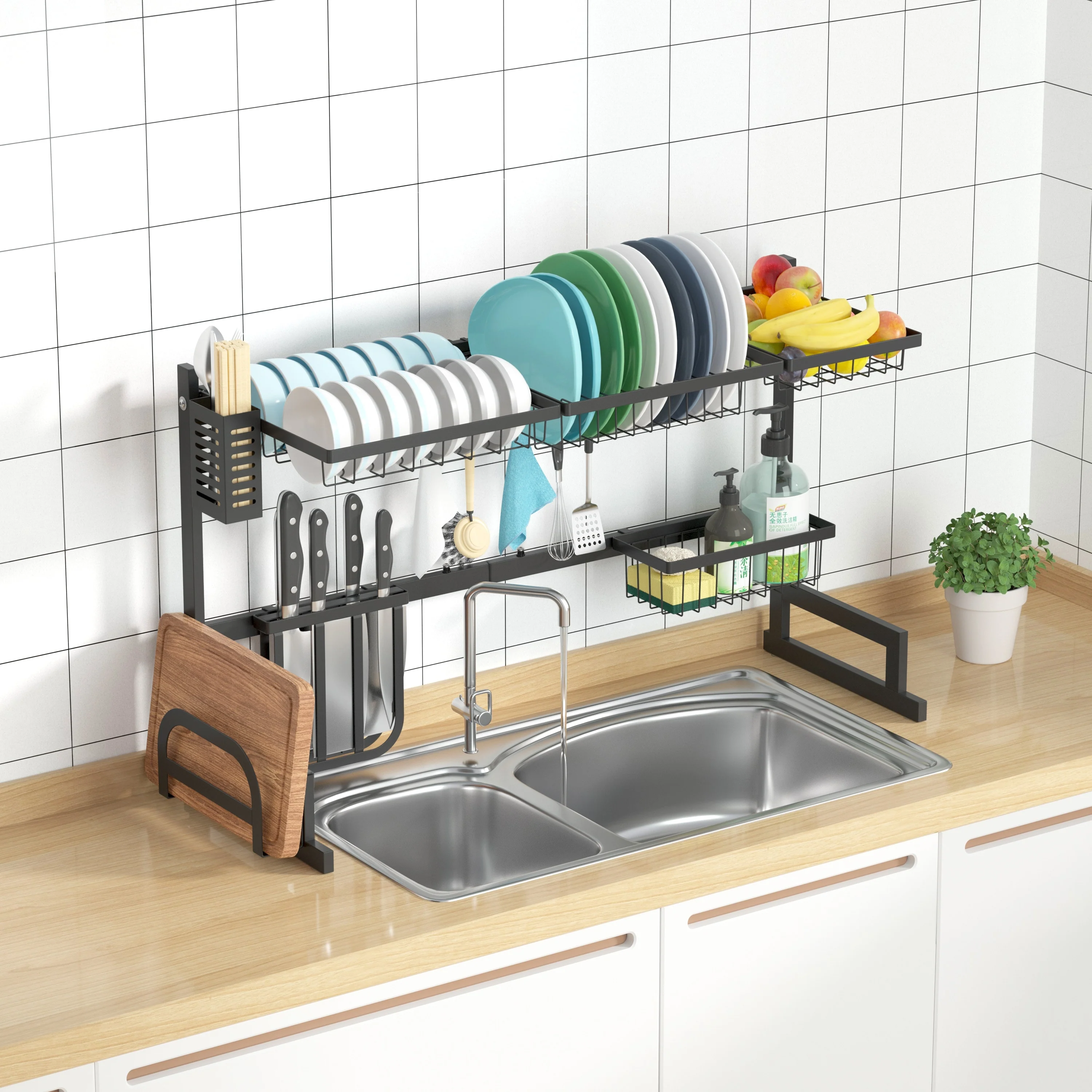 Adjustable Large Dish Drying Rack Metal Over the Sink Storage Kitchen - 33.6x12.4x20.5 inch