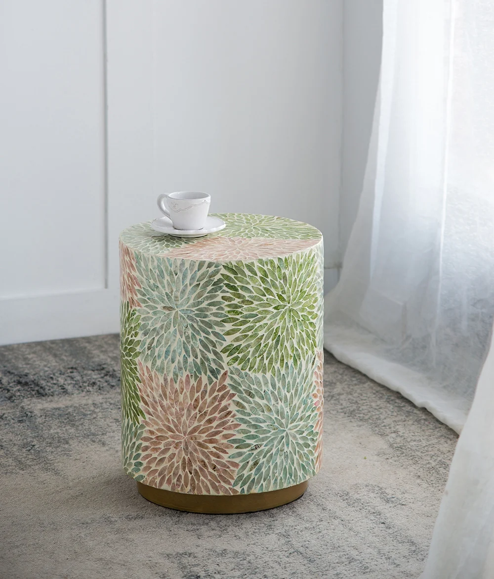 Floral Cylindrical Capiz Side Table