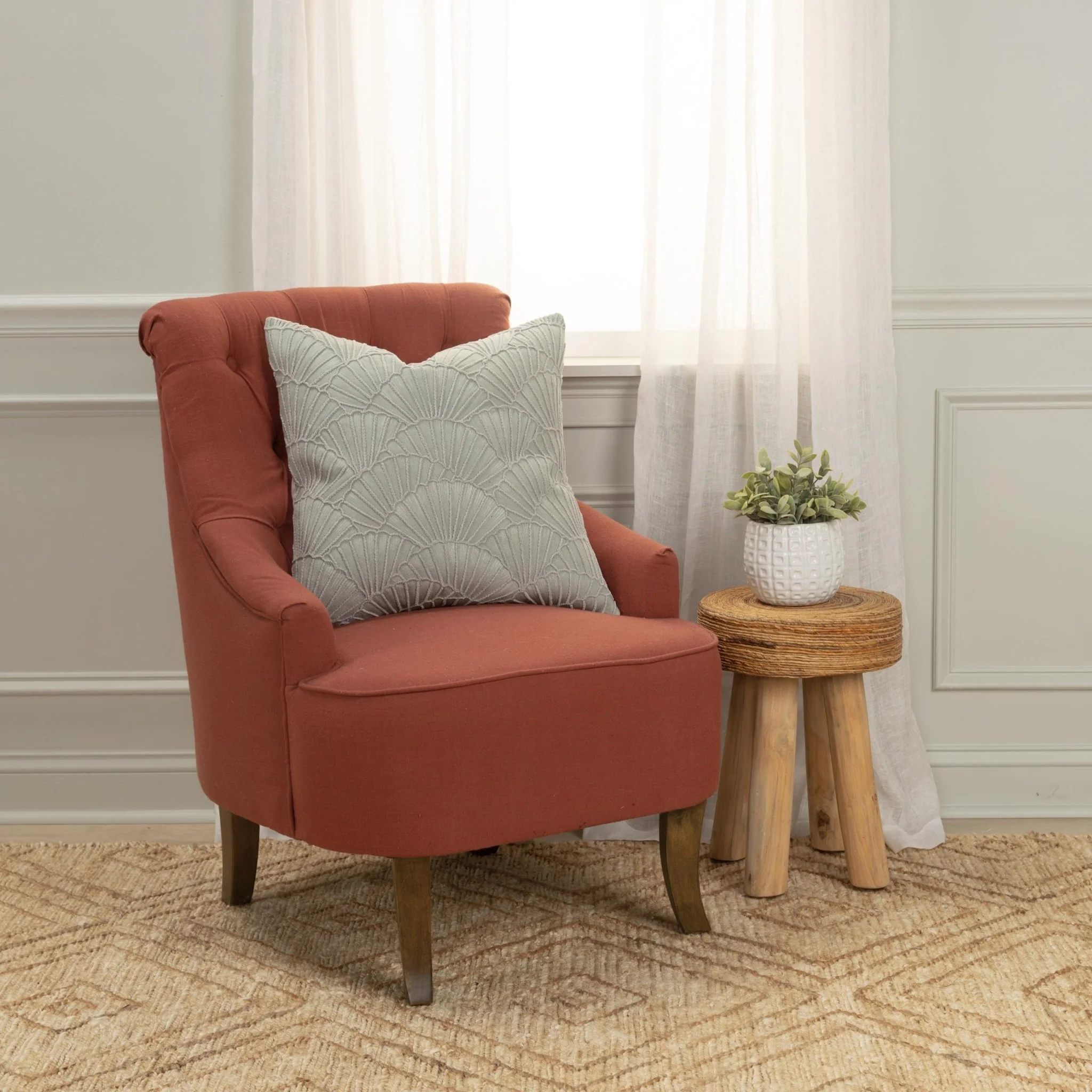 Embroidered Fan Square Pillow