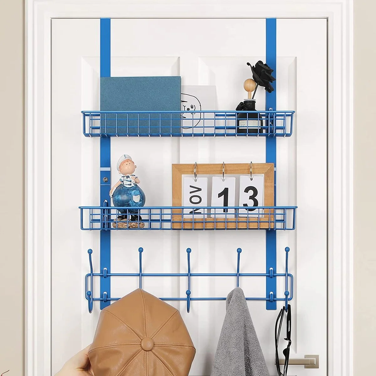 Over The Door Hanger with 2 Mesh Baskets 5 Hooks
