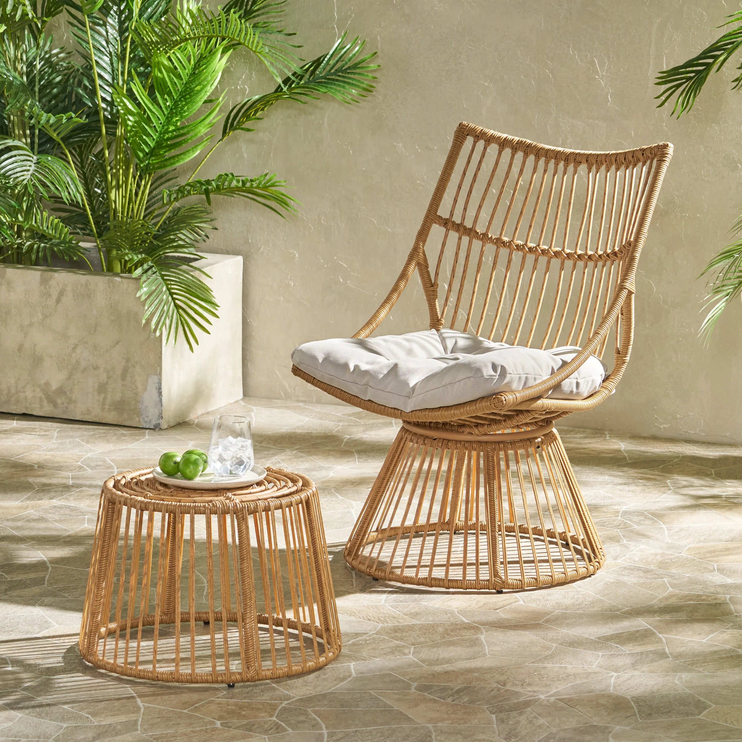 Enduring 2-Piece Rattan Patio Set with Club Chair and Side Table