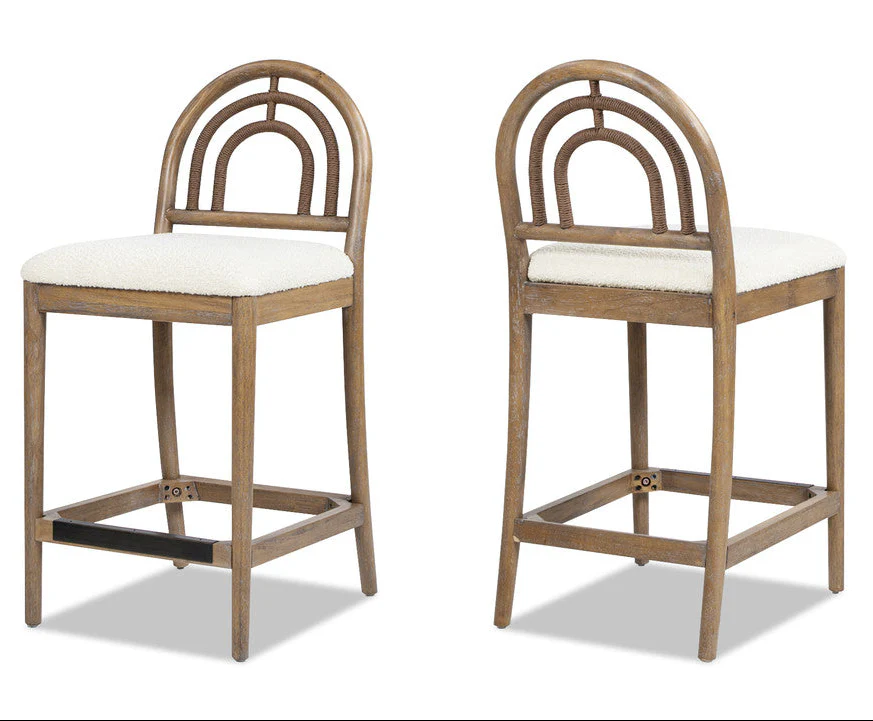 27 Upholstered Counter Stool with Arched Back Wood, Set of 2