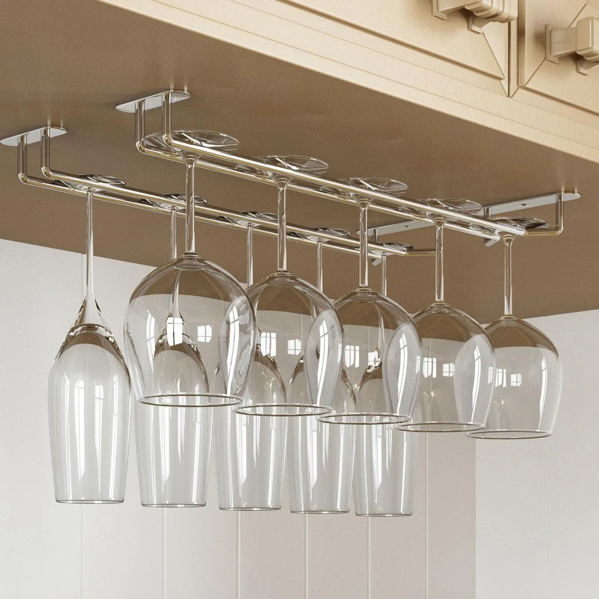 Wallniture Brix Stemware Wine Glass Rack Under Cabinet Storage Metal Glass Hanger (Set of 2)