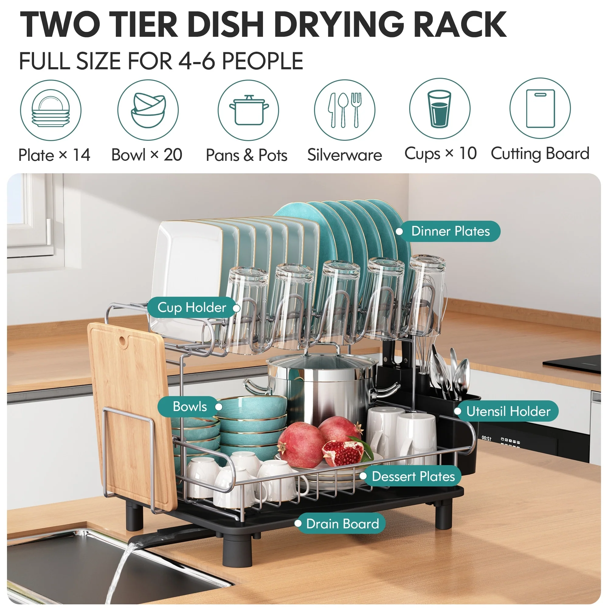 JASIWAY 2 Tier Kitchen Stainless Steel Dish Rack