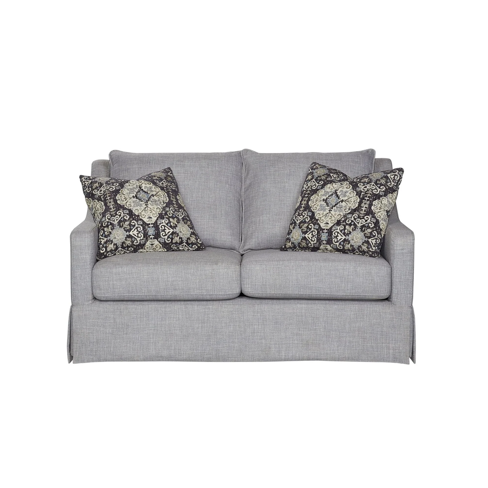 Loveseat with Skirt and Reversable Cushions and 2 Pillows