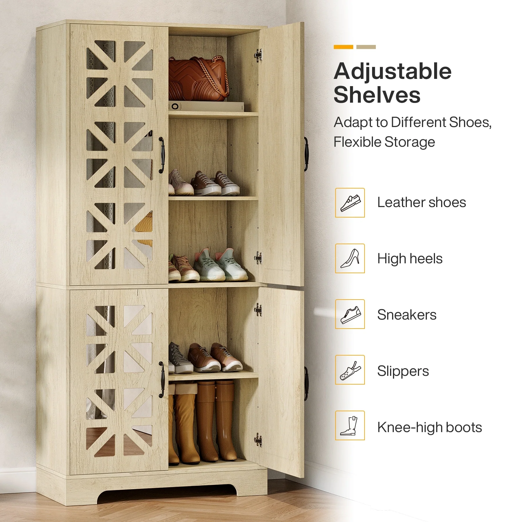 72-Inch Tall Shoe Storage Cabinet, 5-Tier Large Shoe Organizer with Adjustable Shelves