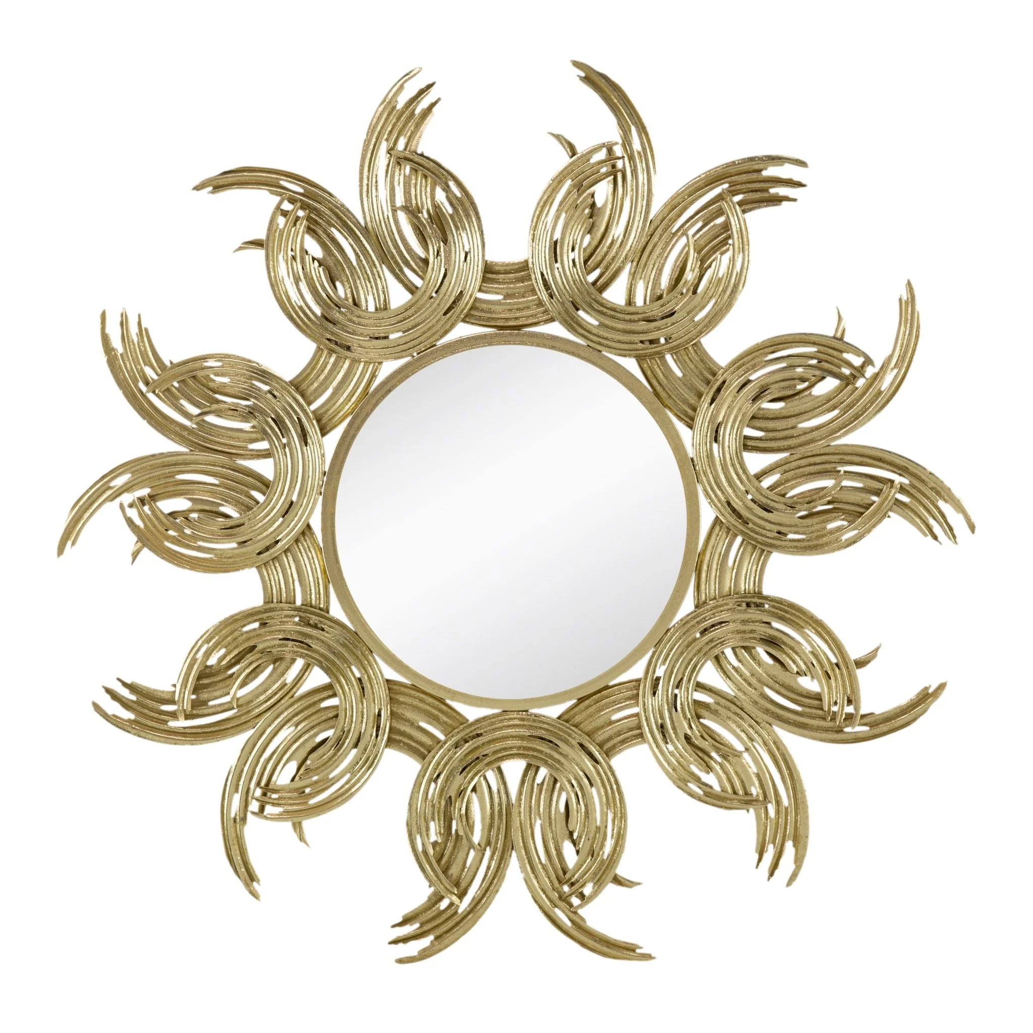 Wall Mirror with Sunburst Design and Metal Frame
