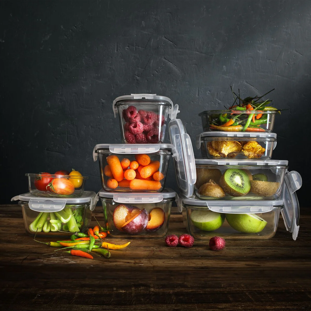 Mason Craft & More 18PC Glass Food Storage Set with Flad Lids & Gray Gaskets