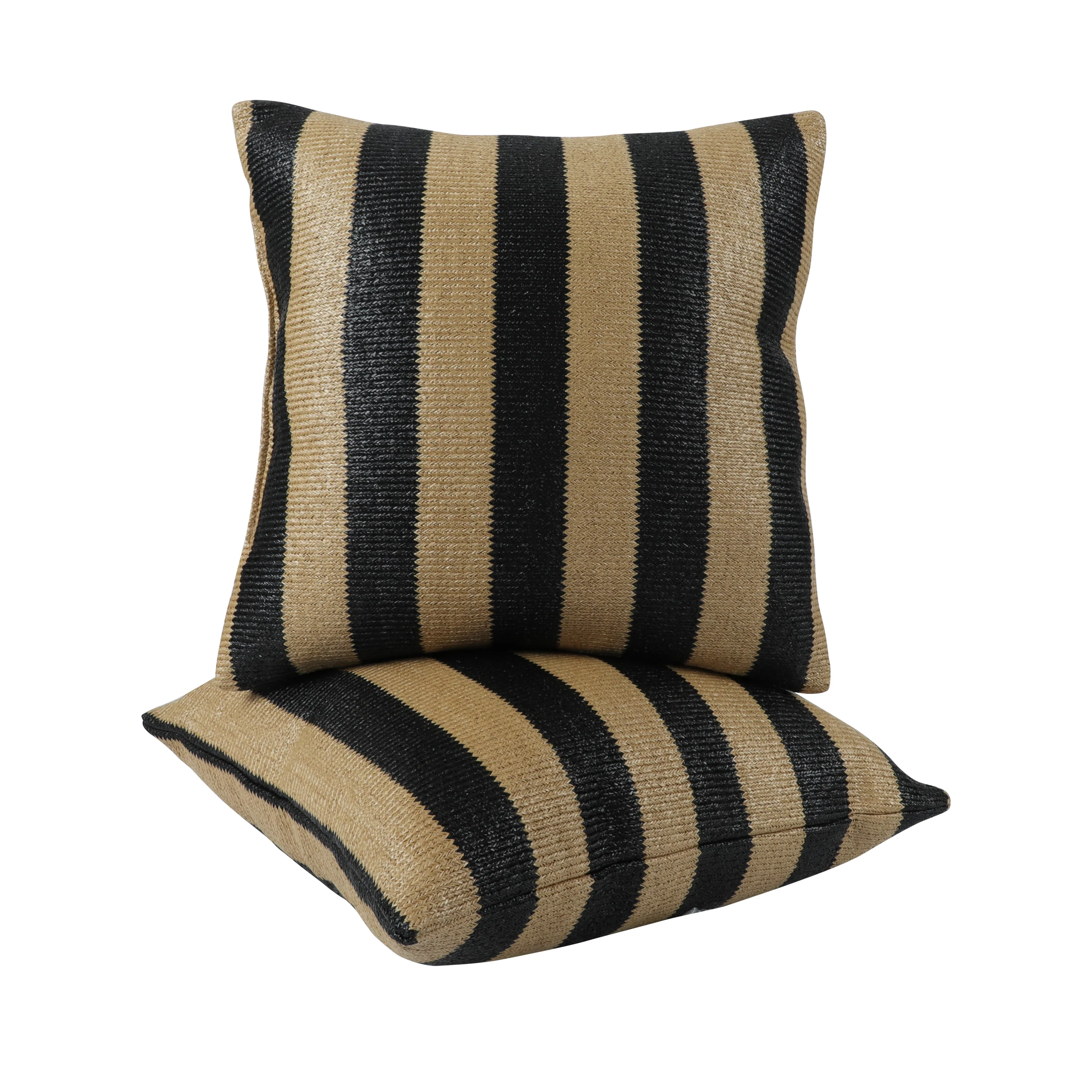 Black & Tan Stripe Outdoor Square Pillows, Set of 2