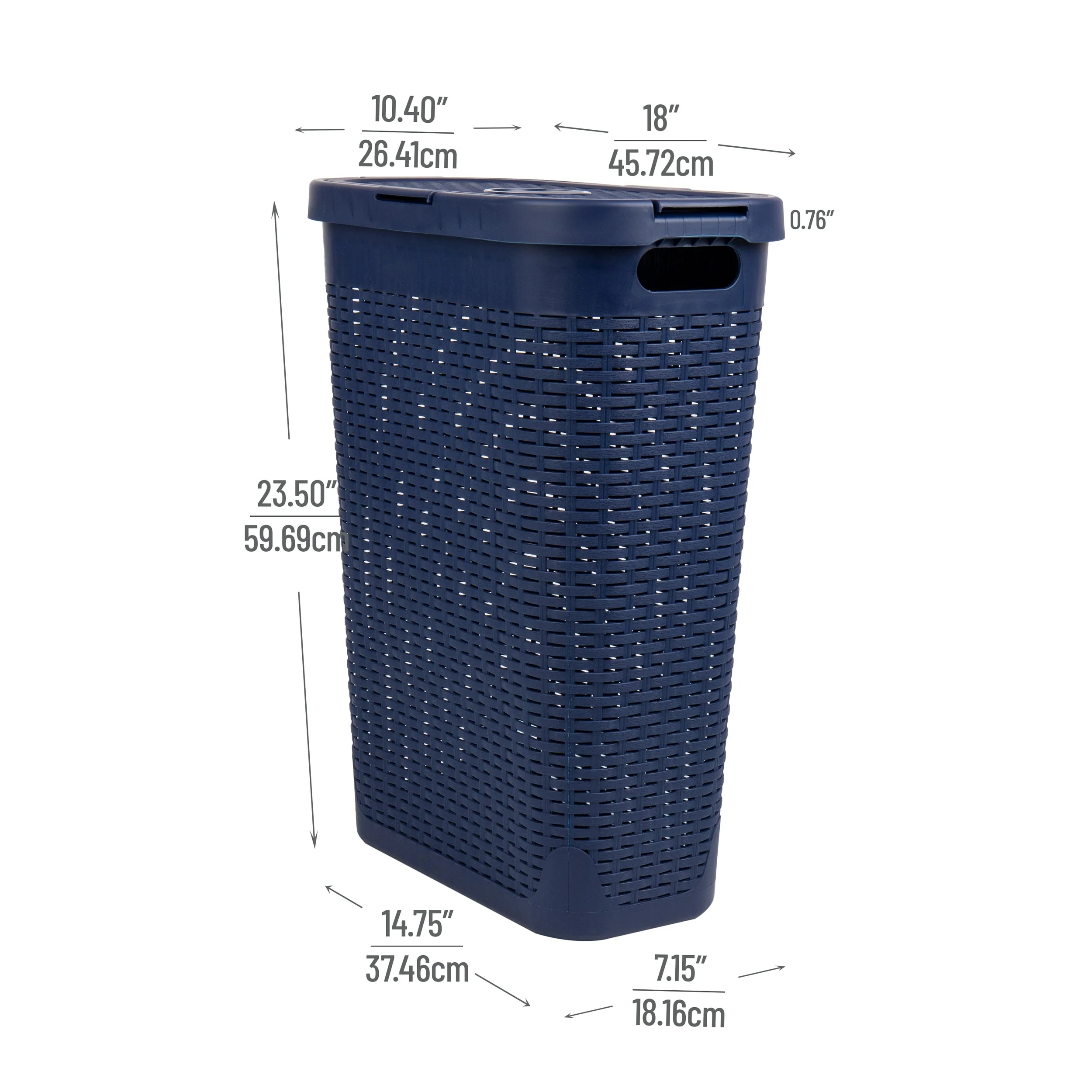 Mind Reader 40L Slim Laundry Hamper, Clothes Basket, Lid, Wicker Design, Plastic, 18