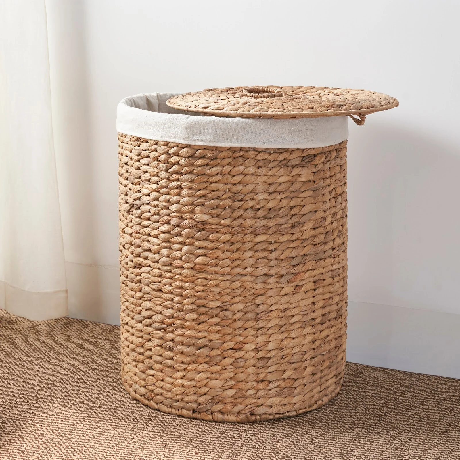 Ludmilla Round Tall Water Hyacinth Woven Wicker Laundry Hamper with Lid 15