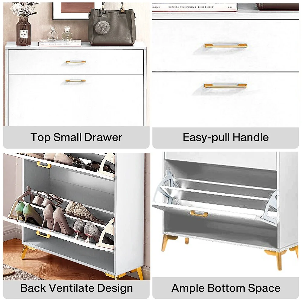 Freestanding Shoe Cabinet for Entryway, with 2 Flip Doors and Drawer - 32'W x 10''D x 43''H