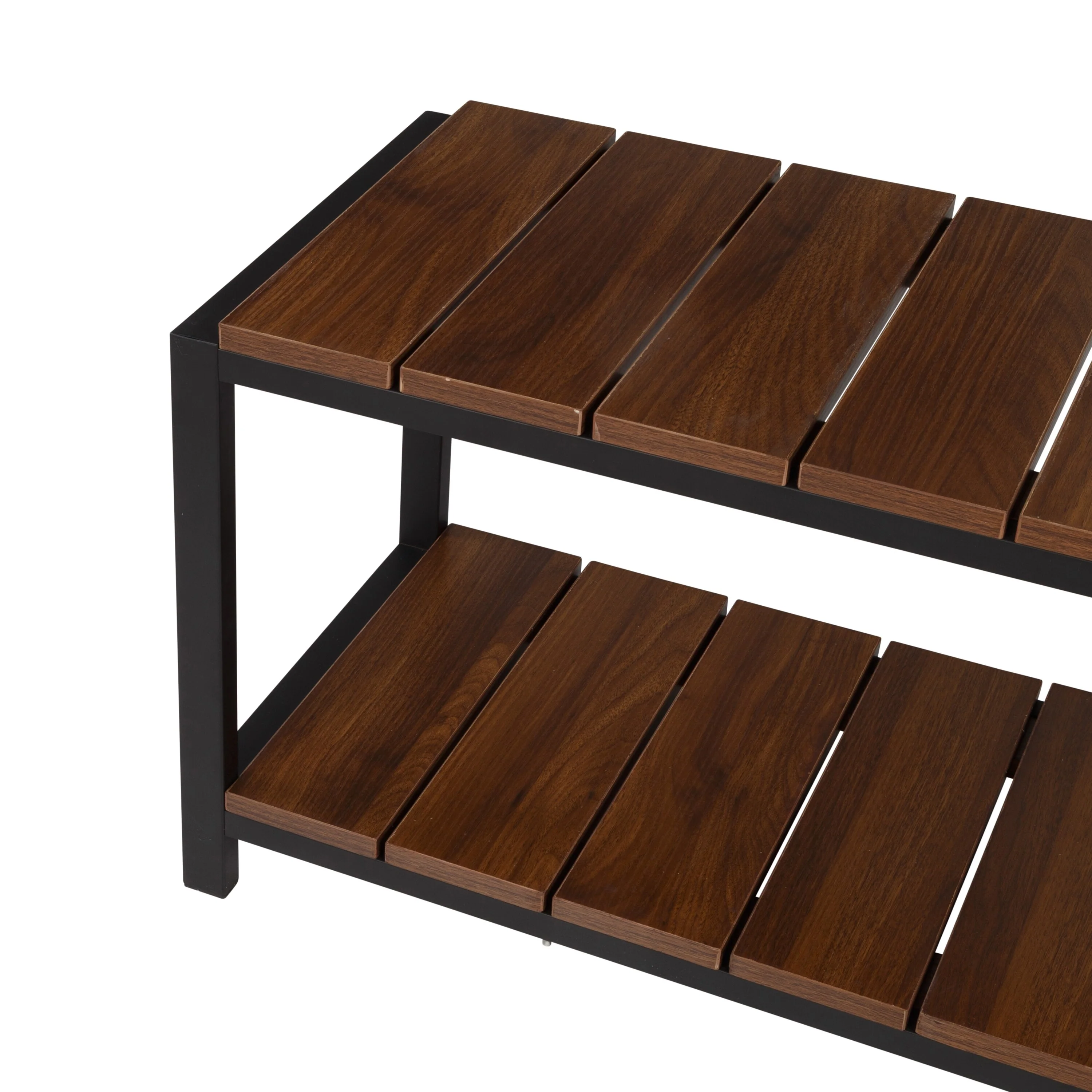 Honey-Can-Do Walnut/Black 2-Tier Entryway Shoe Bench