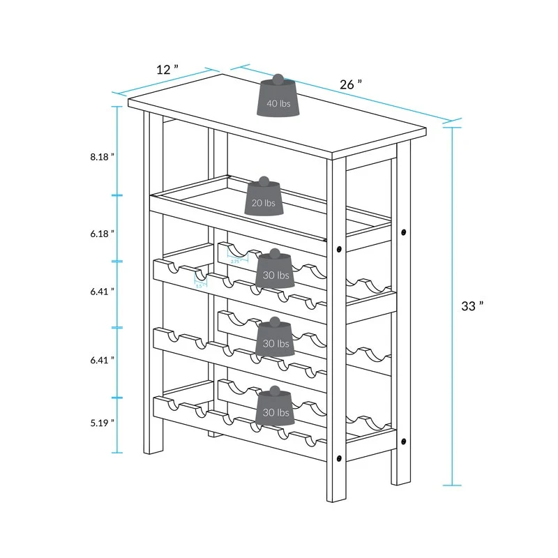 Solid Wood 18-Bottle Freestanding Wine Rack with Tabletop and Tray - 26