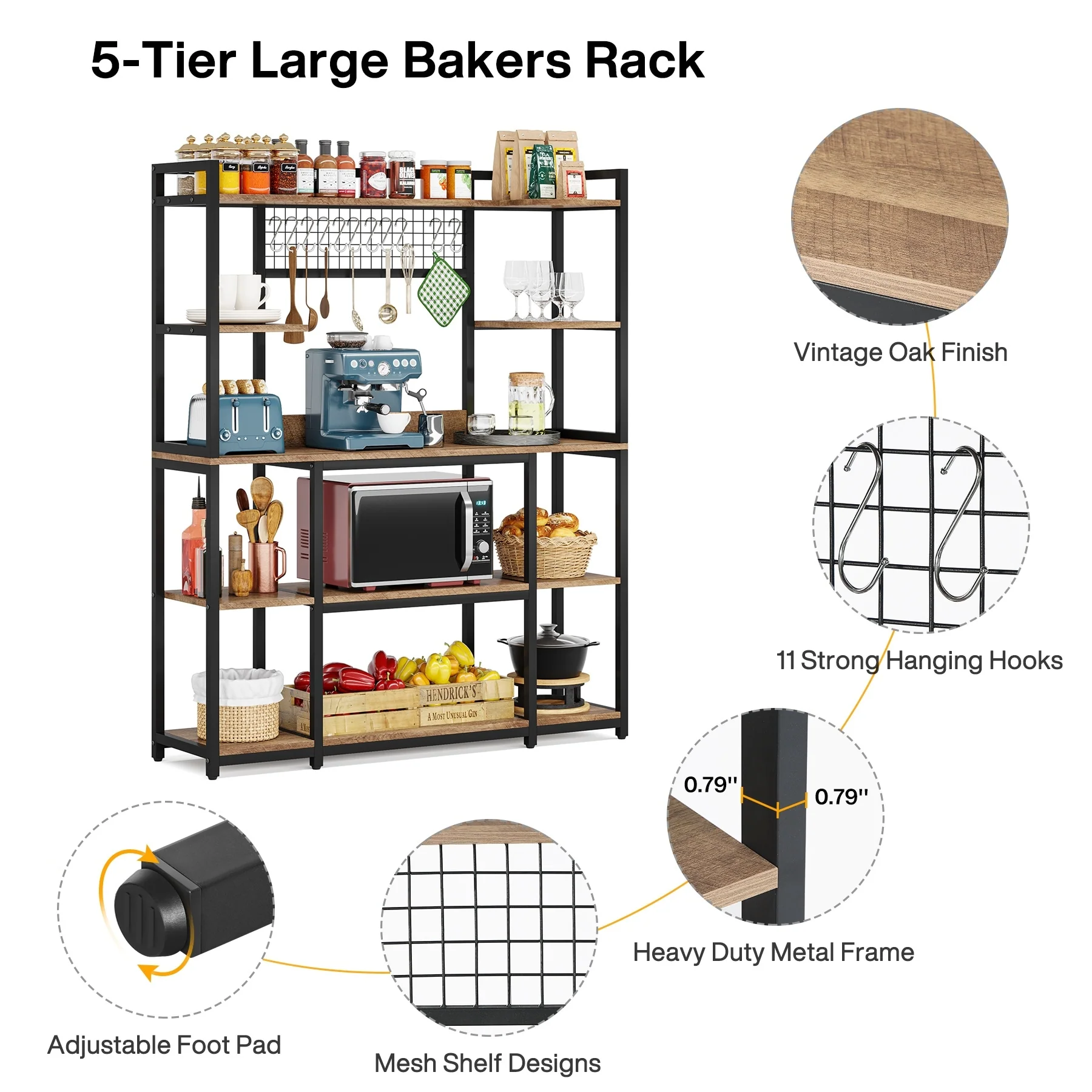 5-Tier Large Kitchen Bakers Rack, 55