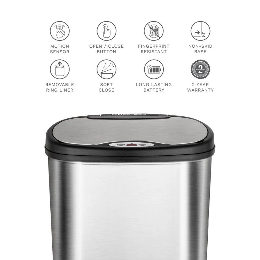 NINESTARS Stainless Steel Motion Sensor Trash Can Combo, 13.2 Gal. & 3 Gal. CB-DZT-50-3/12-9