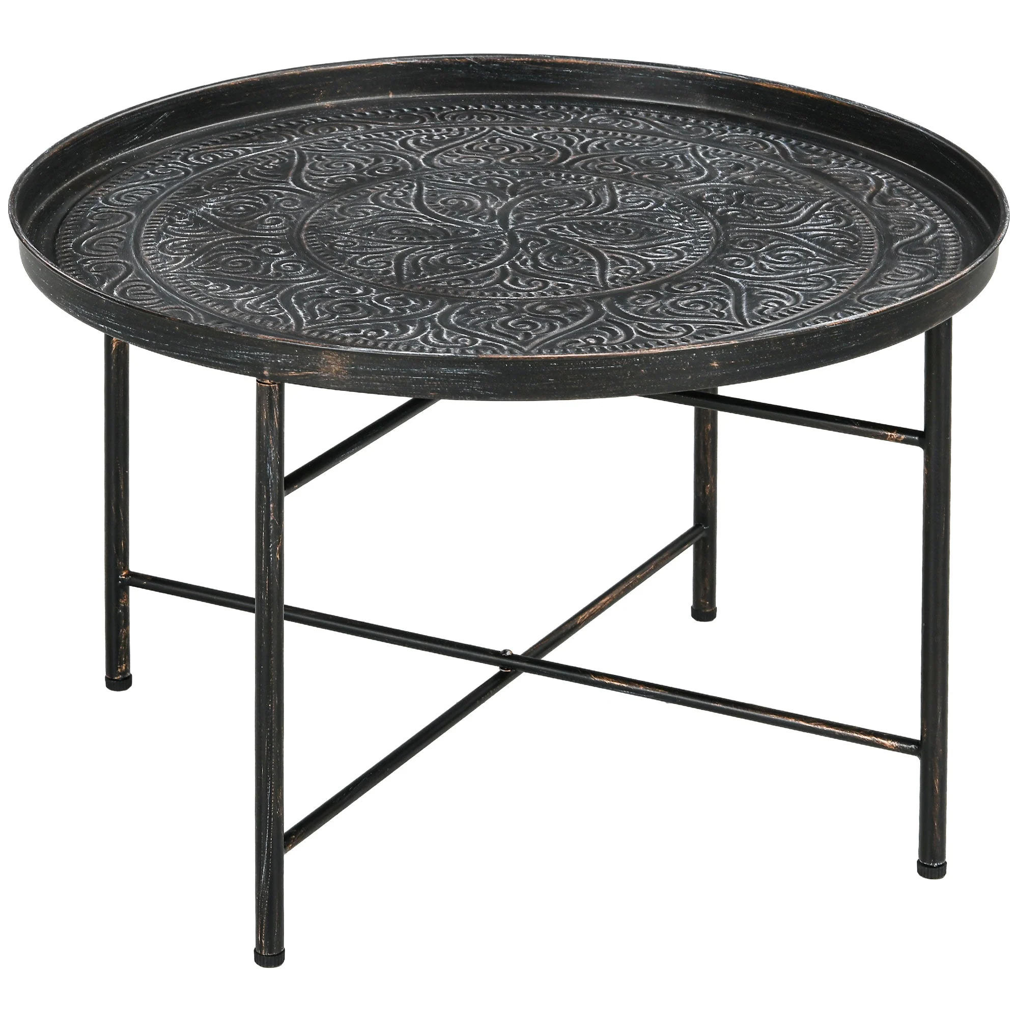 Round Coffee Table with Hammered Tray Top