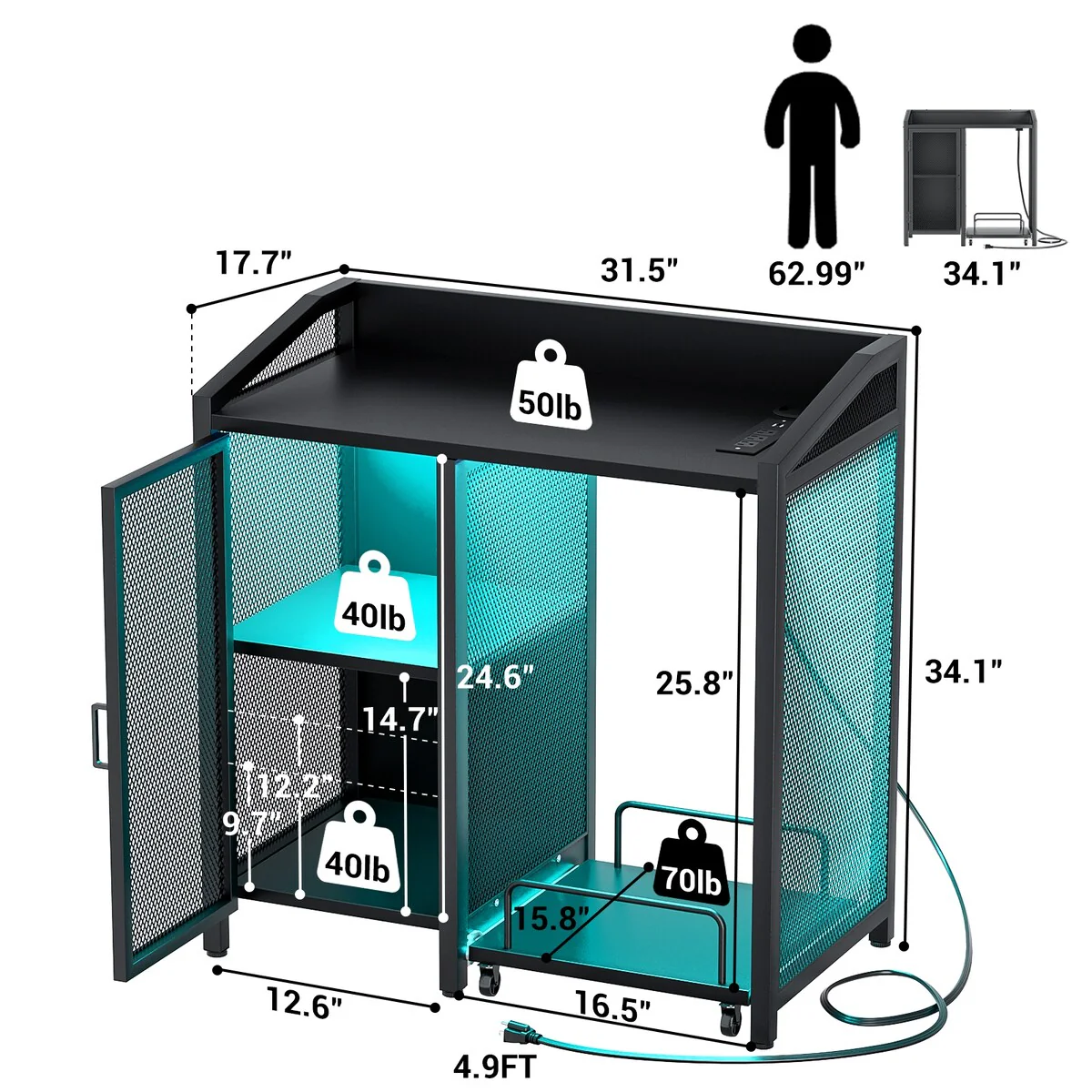 File Cabinet with Charge Station, Storage Cabinet with Paper Shredder Stand On Wheel