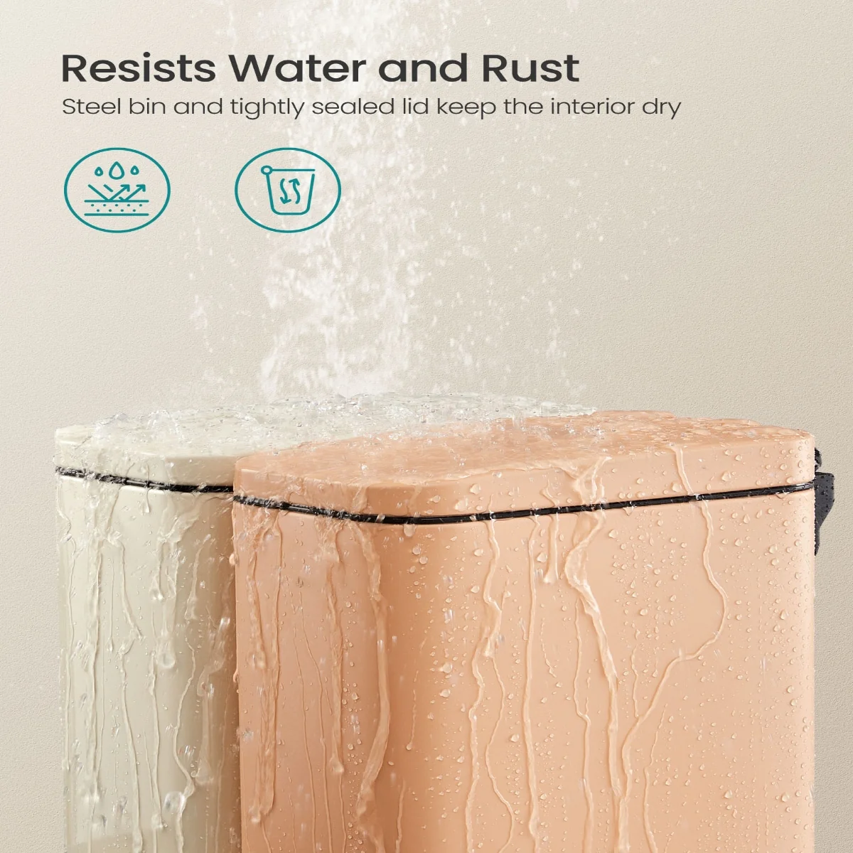 Stainless Steel Slim Bathroom Trash Can with Soft-Close Lid and Plastic Removable Inner Bucket