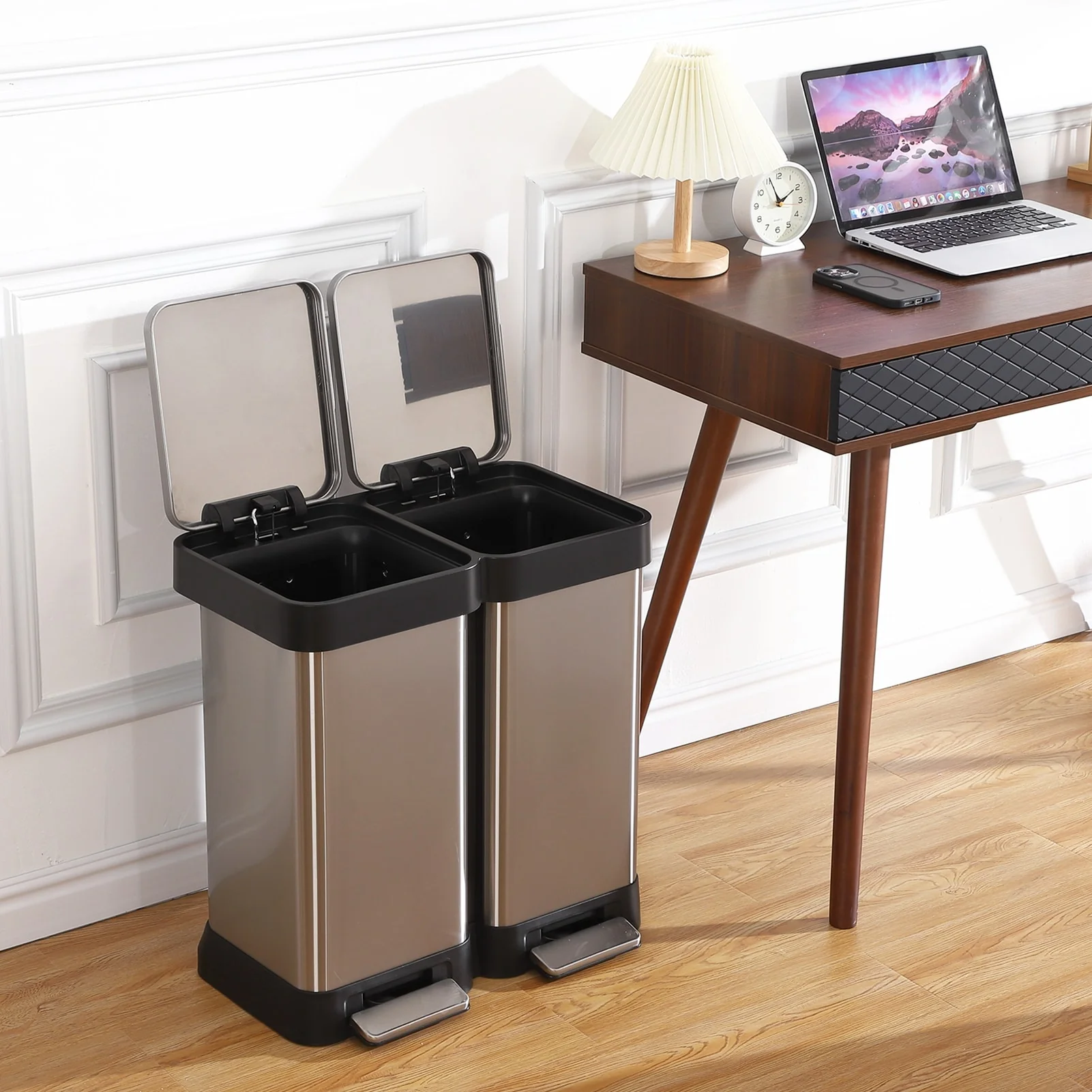 Stainless Steel Dual Trash Can, 2 Pedal