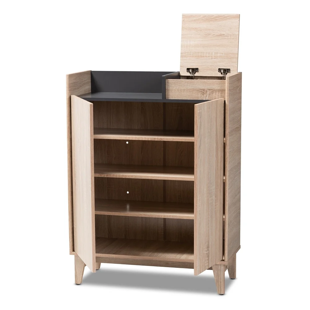 Mid-Century Two-Tone Shoe Cabinet with Drawer