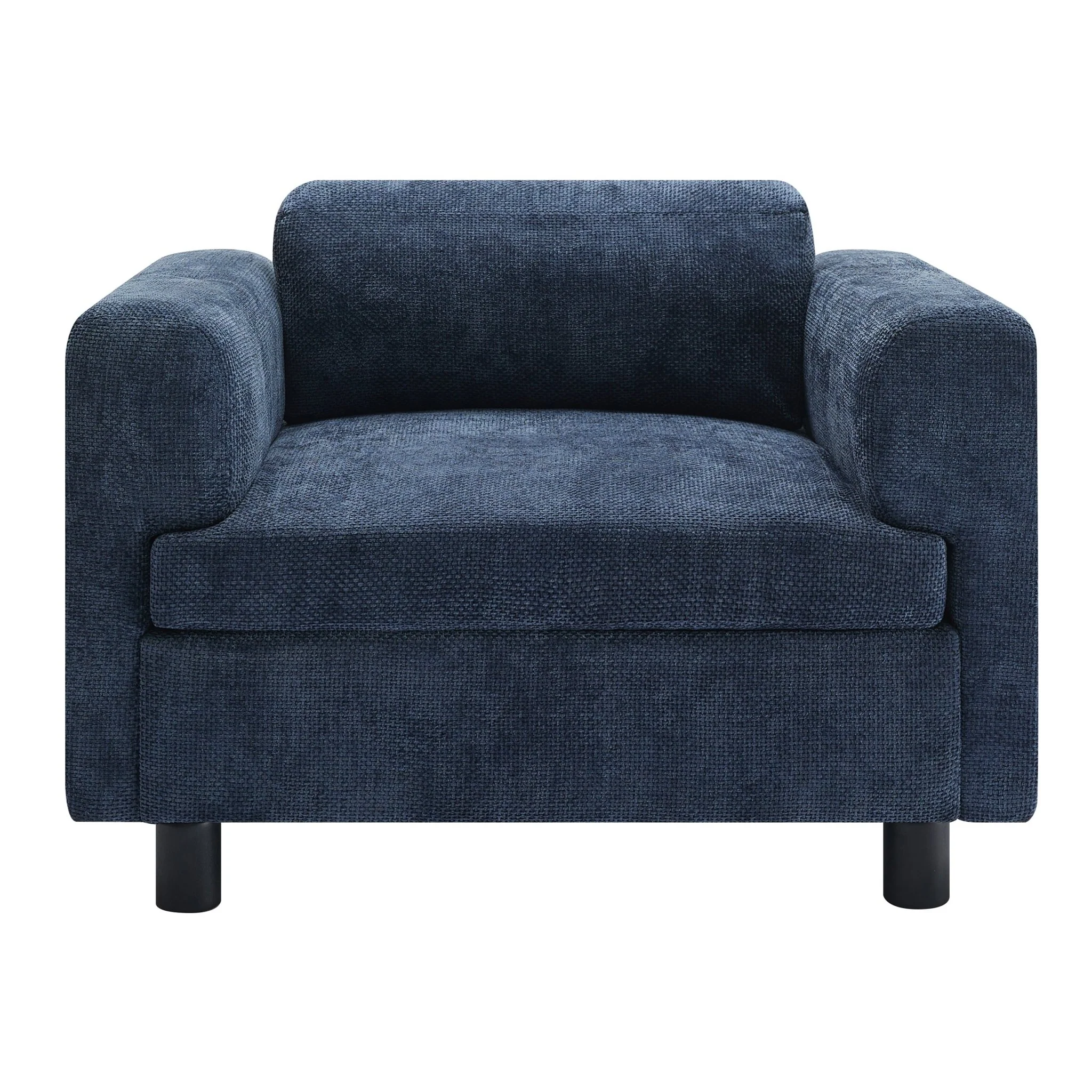 Elixired Upholstered Arm Chair with Tucked Armrests and Round Rubberwood Legs