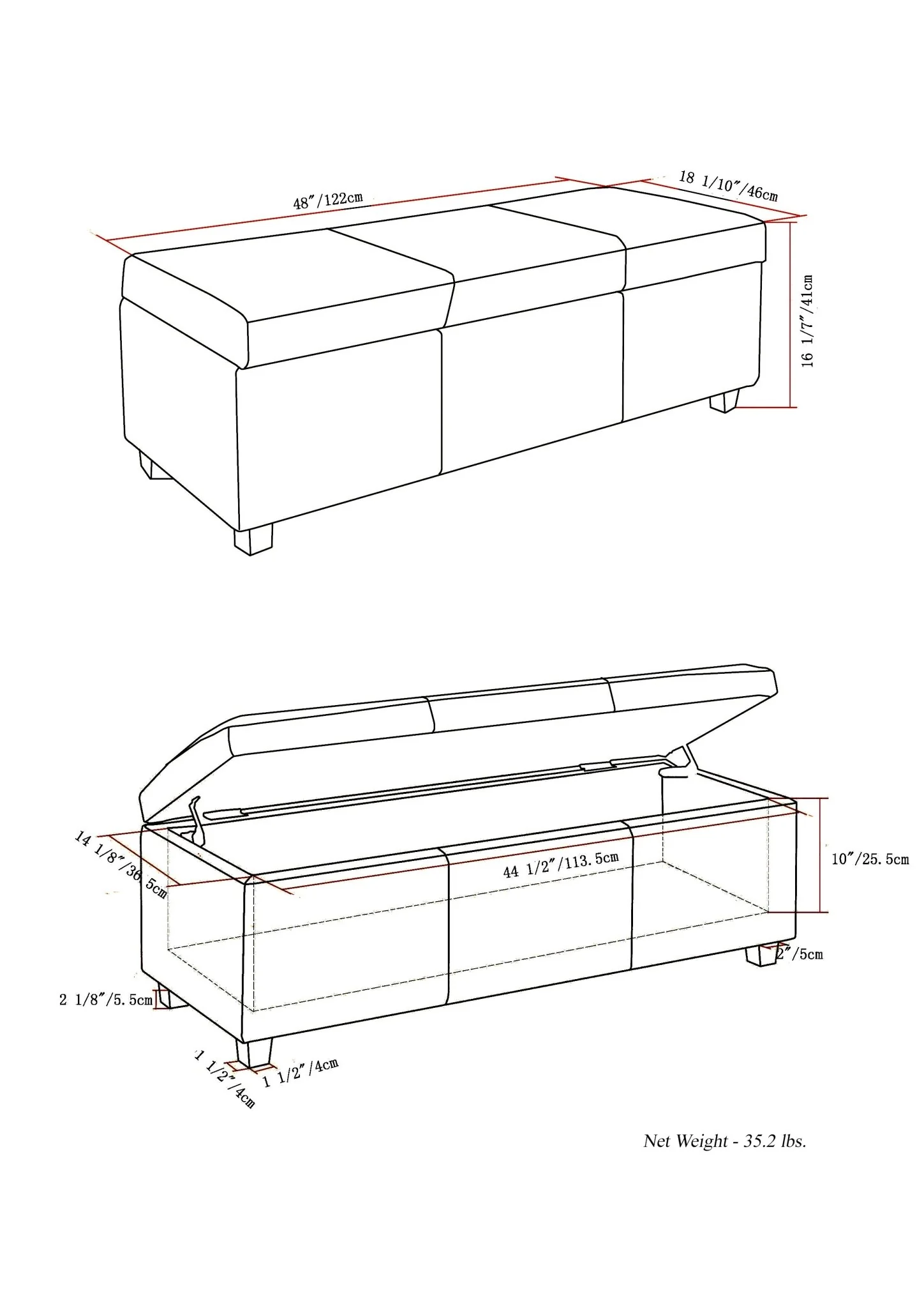 Upholstered Faux Leather Storage Ottoman