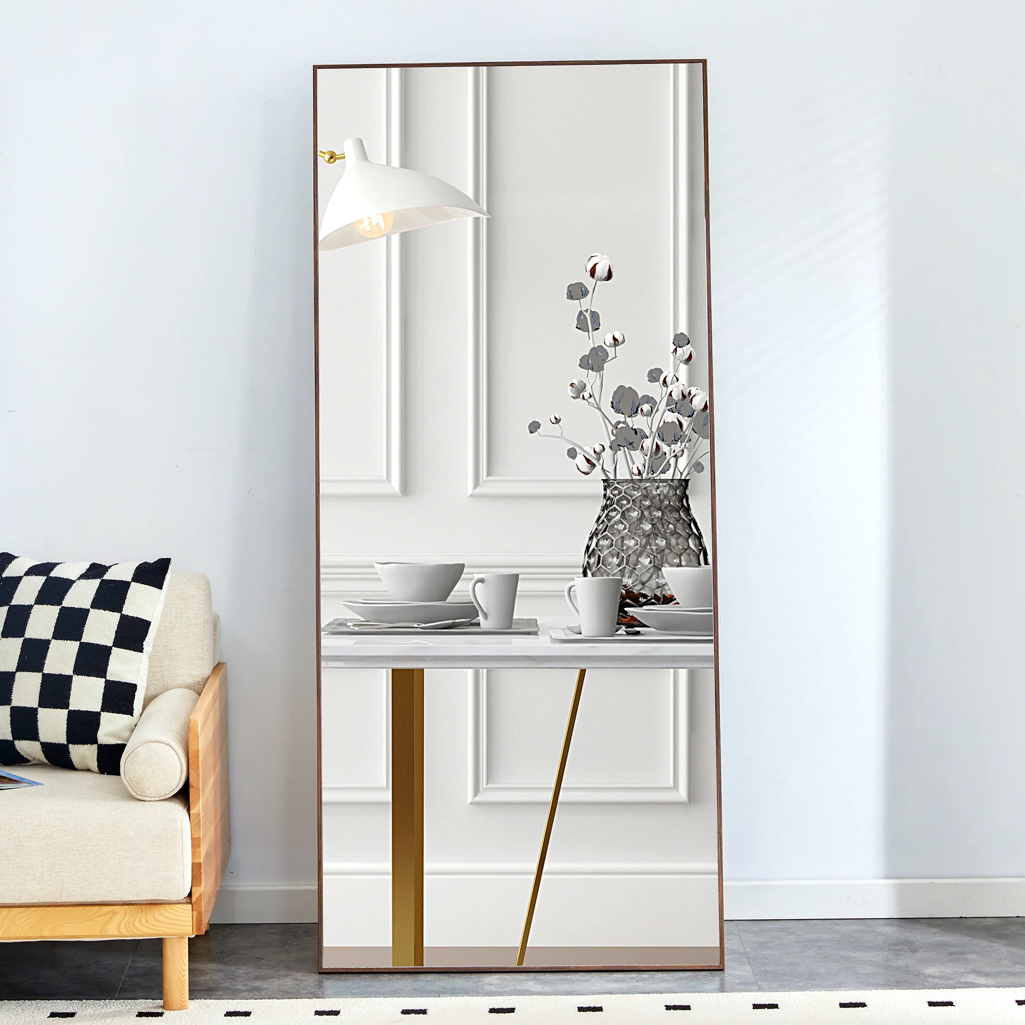 71 Mirror with Metal Stand and Solid Wood Frame