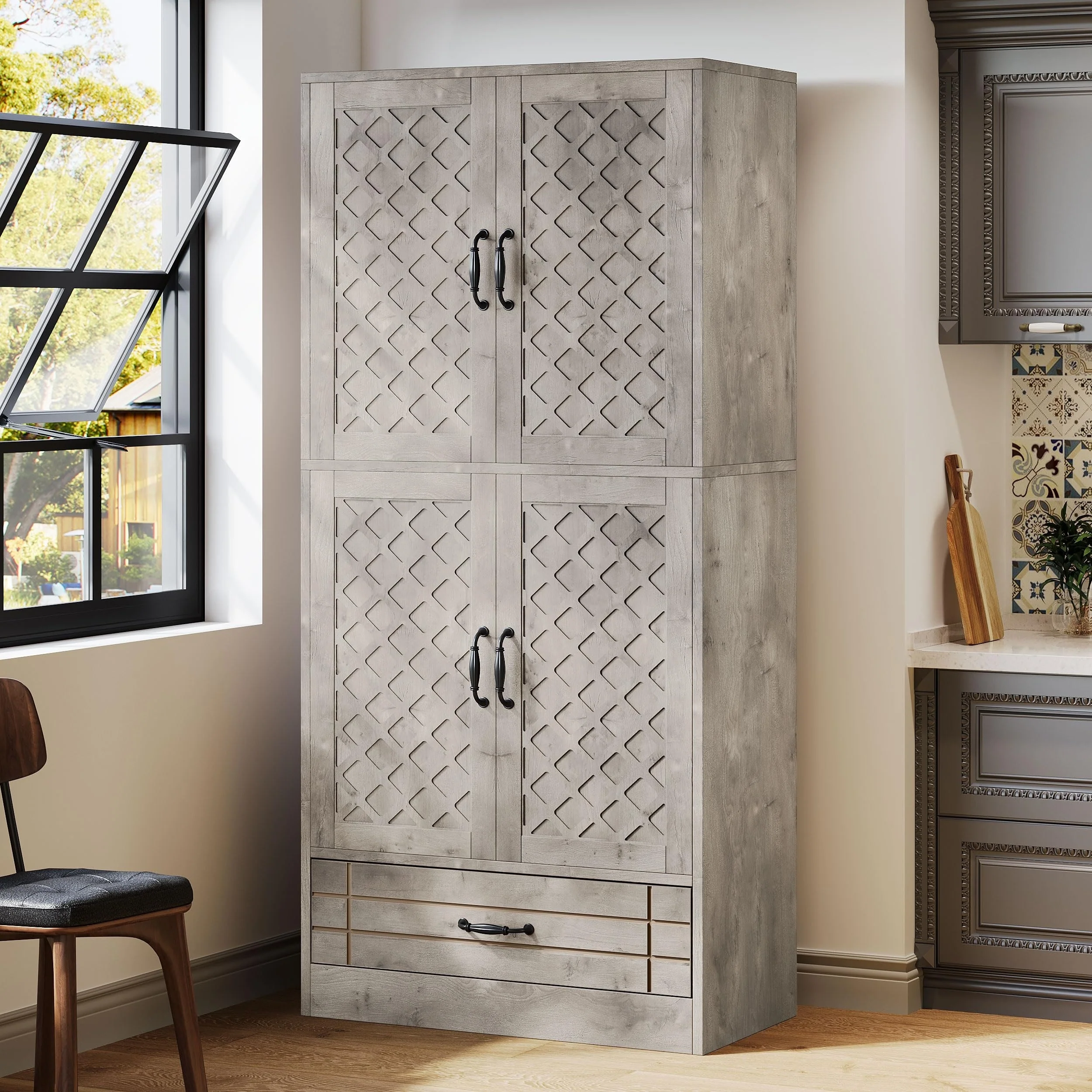 70-Inch Kitchen Pantry Cabinet, Tall Bakers' Rack Kitchen Cabinet with Doors and Drawer - N/A