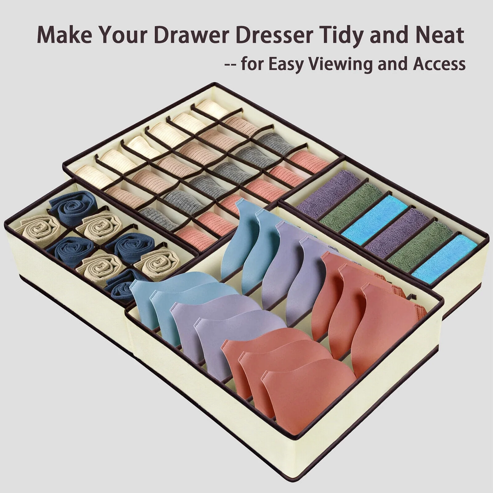 4 Pcs Foldable Underwear Closet Organizer Storage Box