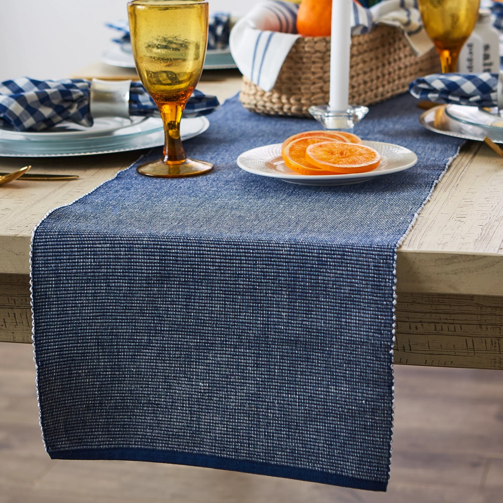 Navy/White 2-Tone Ribbed Table Runner 13X108