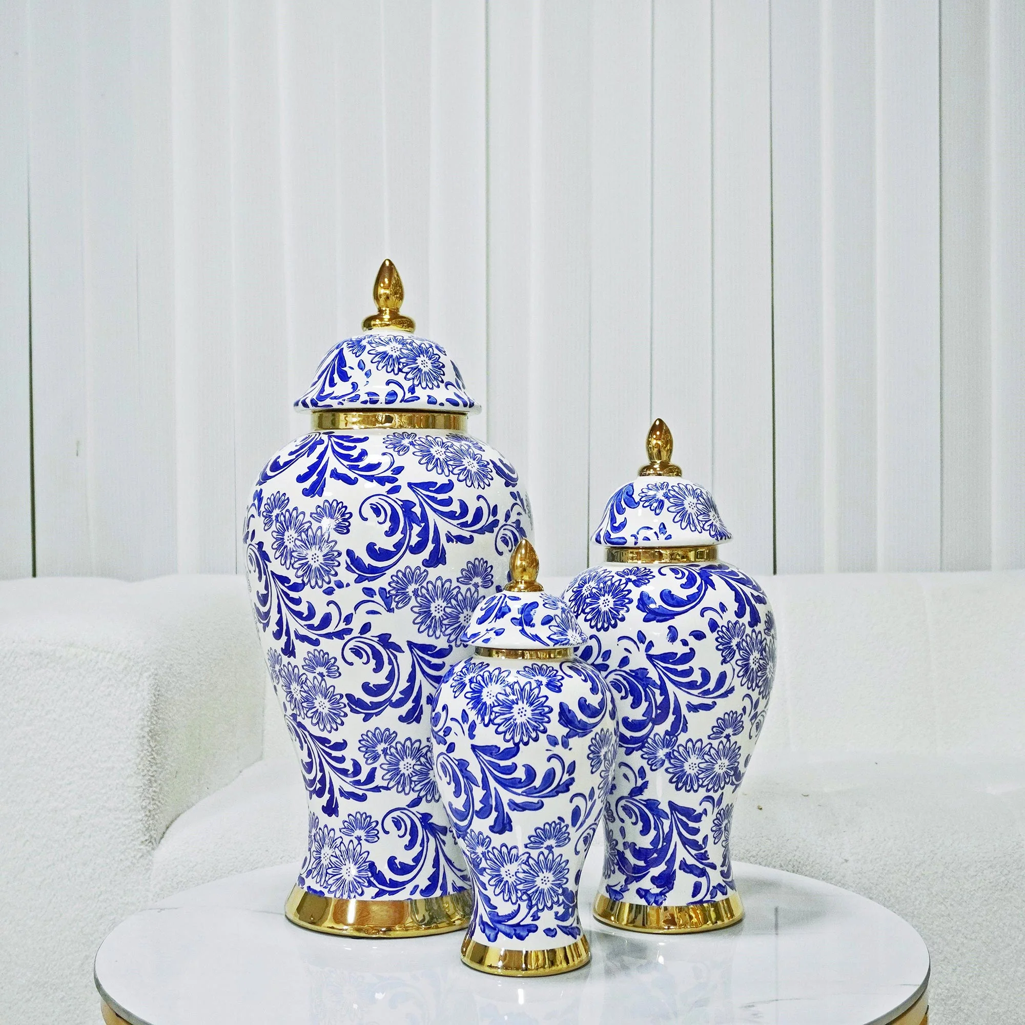 Flavored Ceramic Ginger Jar Vase with Gold Accents and Removable Lid