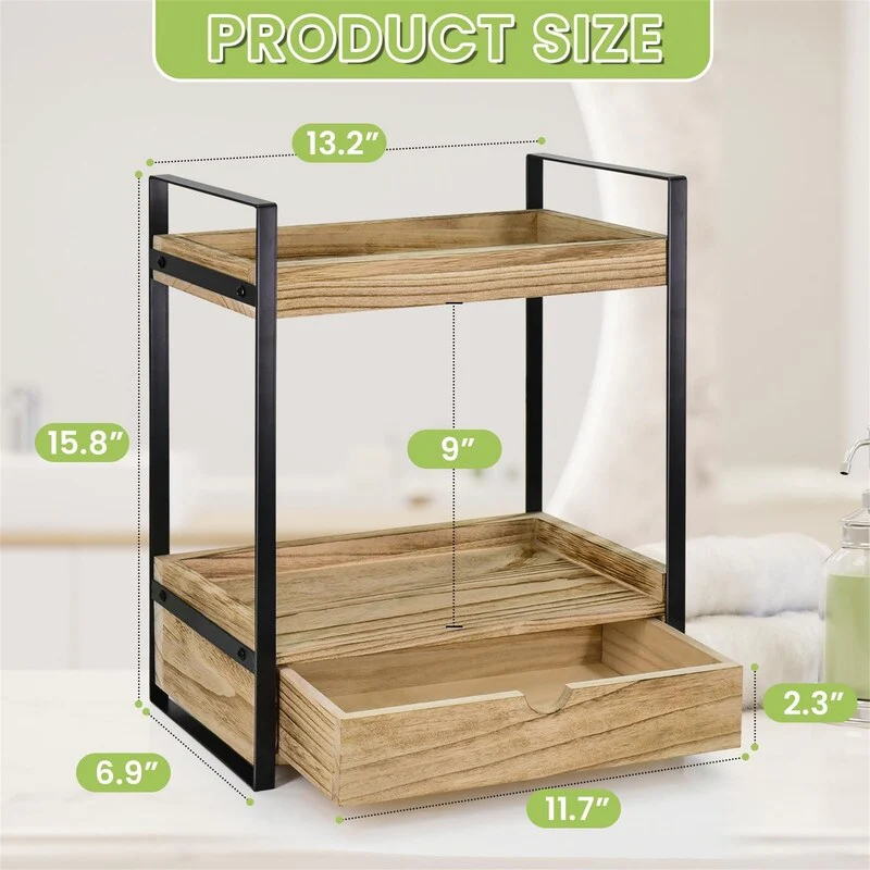 2-Tier Bathroom Organizer Countertop with Drawer - 6.9