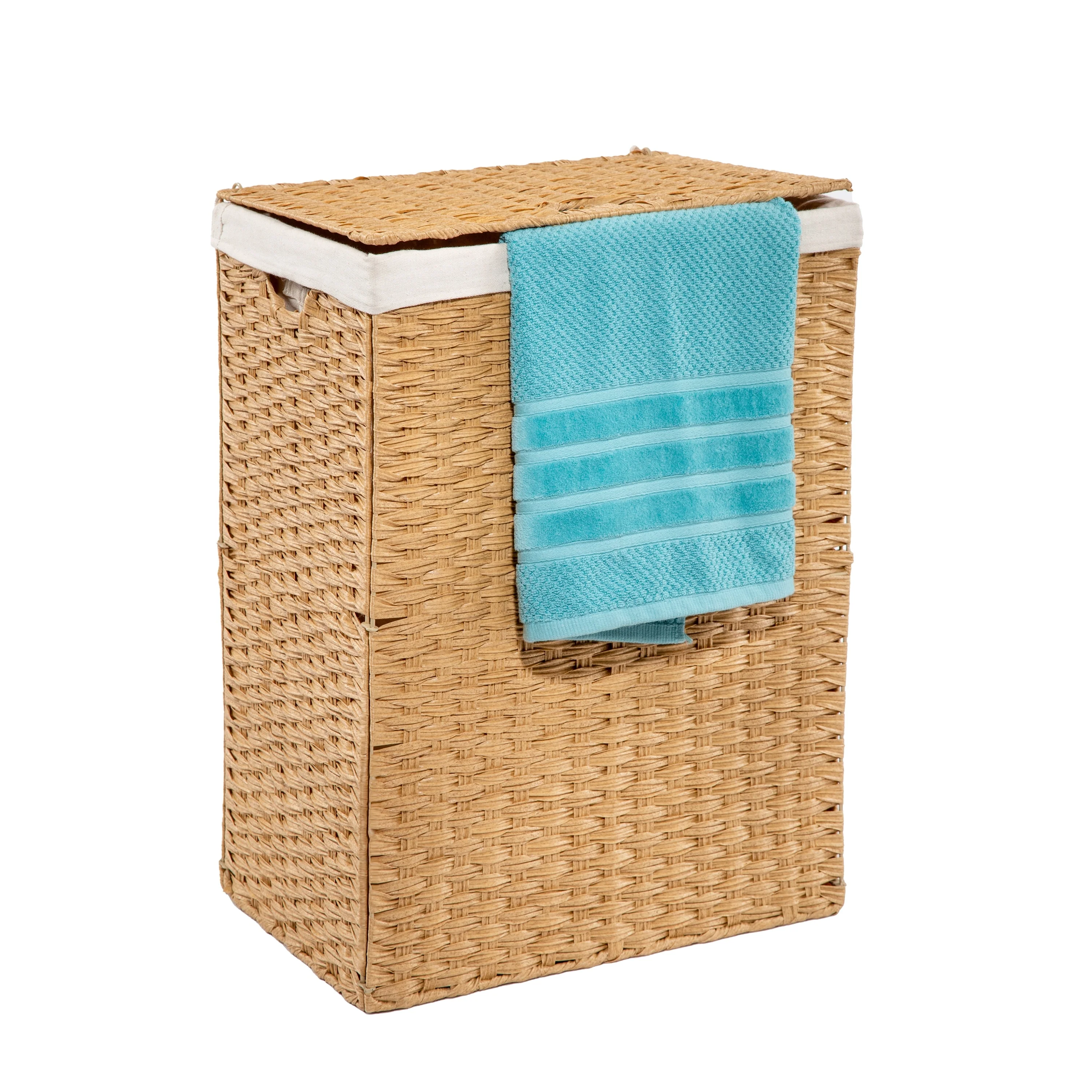 Seville Classics Lidded Foldable Portable Rectangular Laundry Hamper Basket with Washable Liner