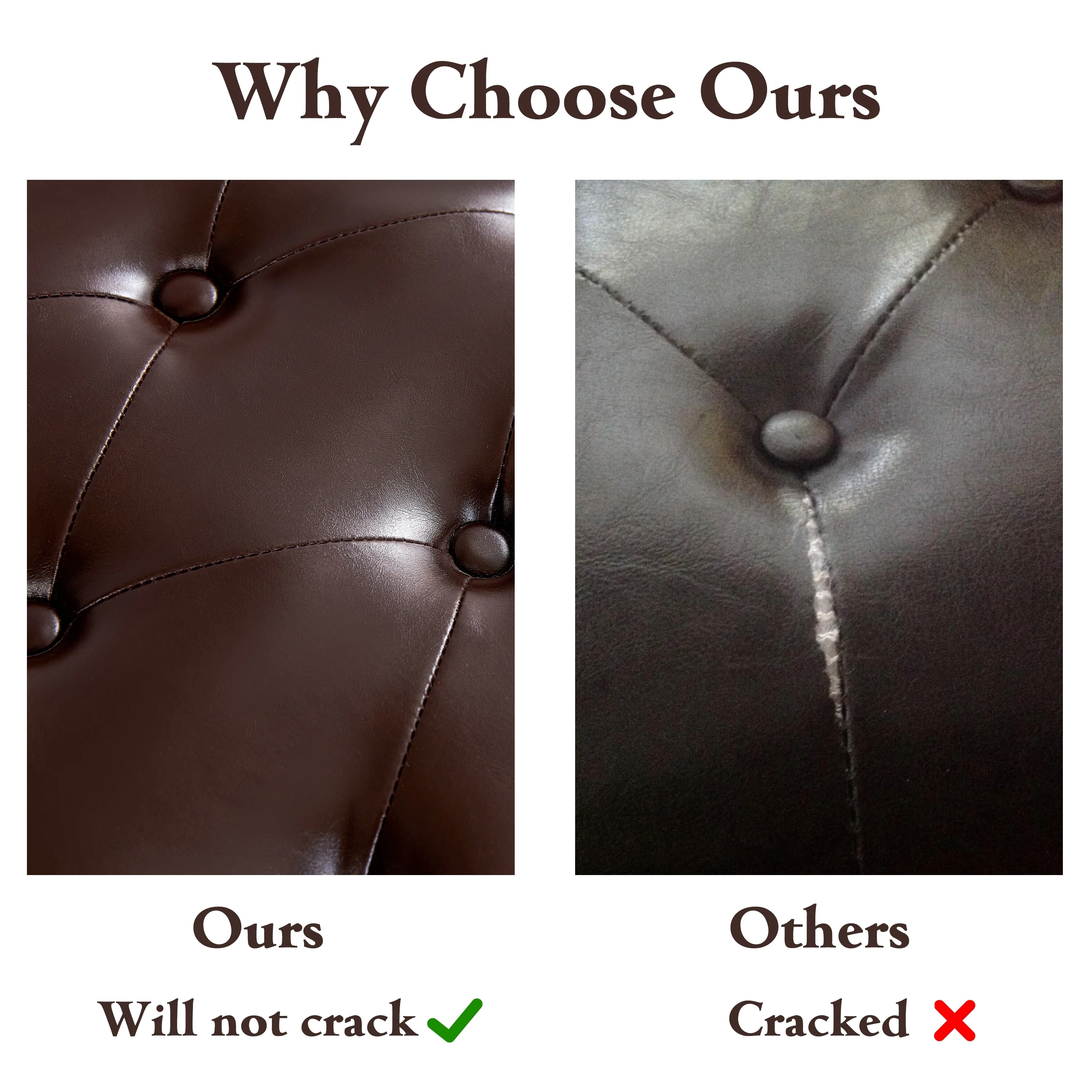 Button-Tufted Bench for End of Bed, Entryway Bench Beige/ Black/ Brown Solid Wood, Leather, Fabric 44-inch