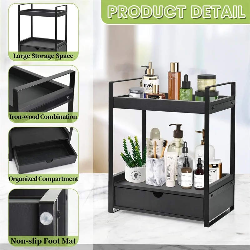2-Tier Bathroom Organizer Countertop with Drawer - 6.9