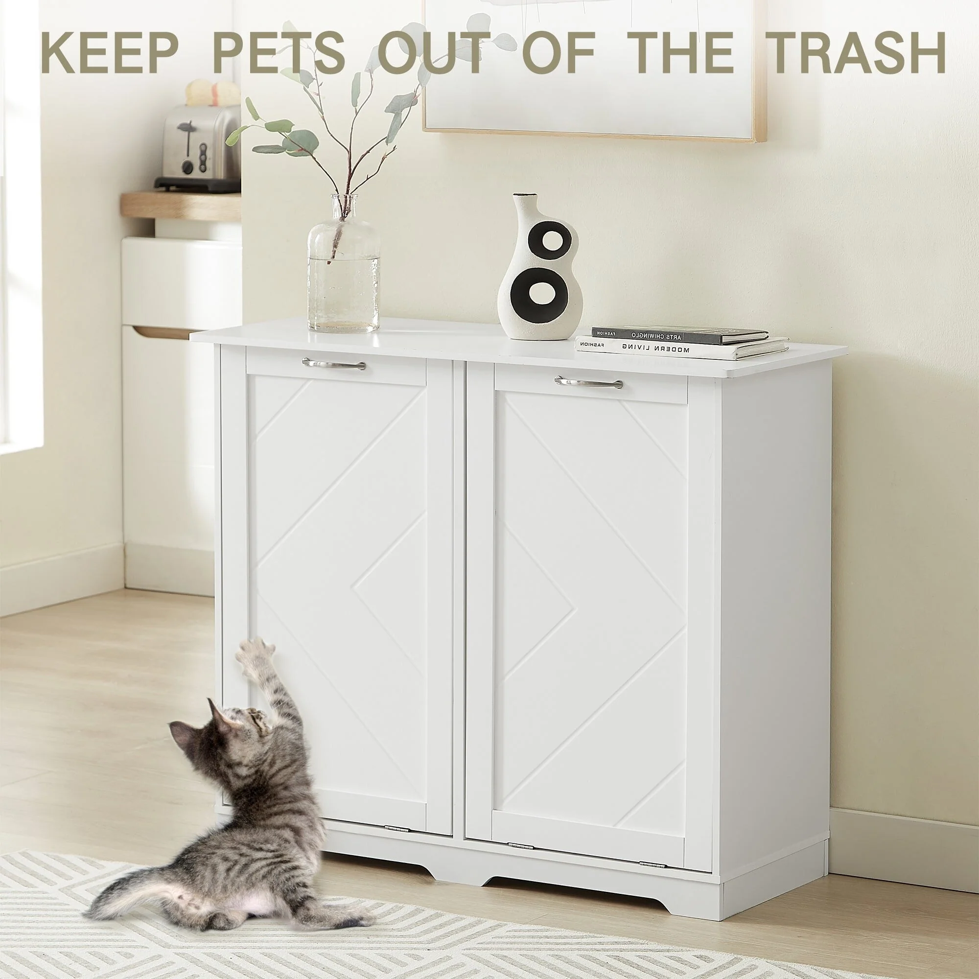 Double Tilt Out Trash Cabinet Free Standing 10 Gallon Recycling Trash Can Cabinet with negative ion and deodorizing function