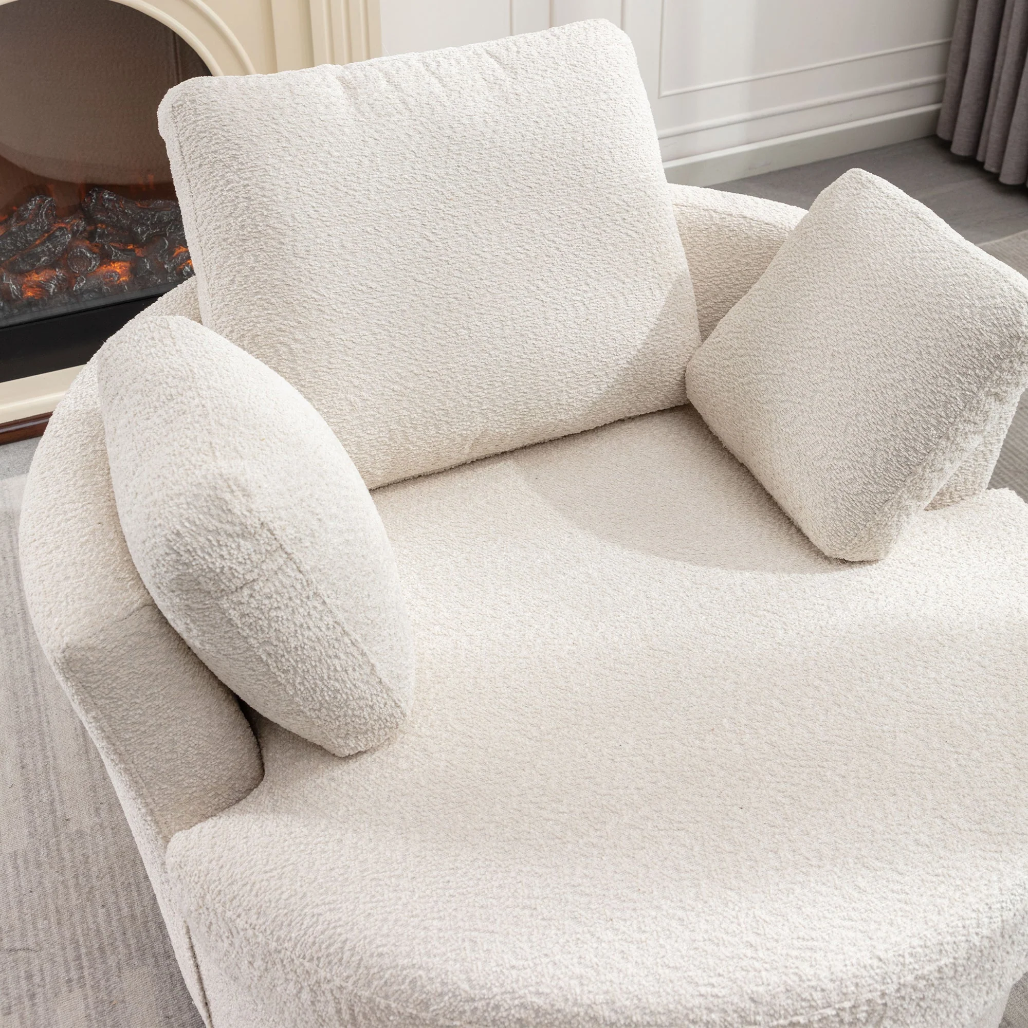 Upholstered Swivel Barrel Chair with 3 Pillows and Curved Backrest
