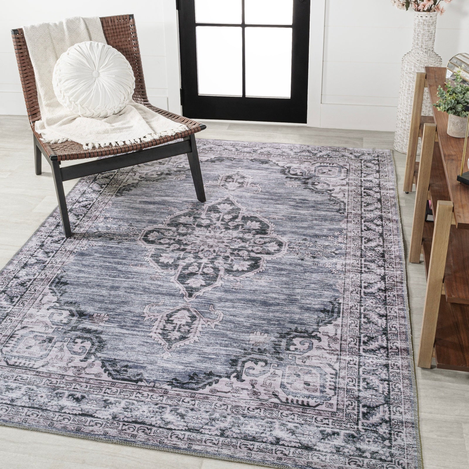Wincer Chenille Cottage Medallion Machine-Washable Area Rug