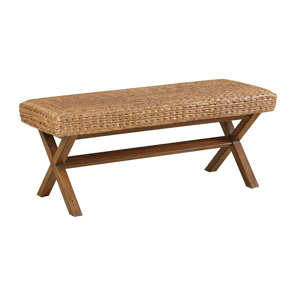 Bench with Woven Water Hyacinth Top and Mahogany Legs