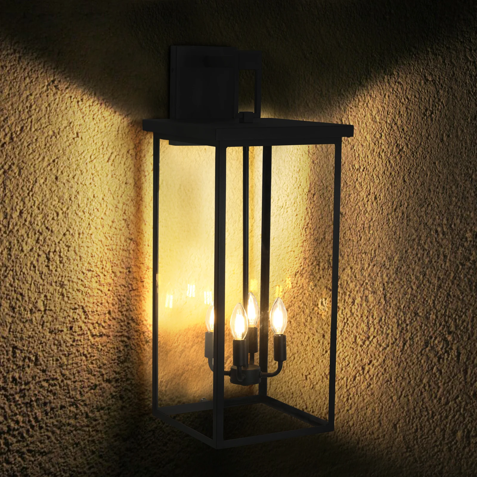 4-Light Outdoor Wall Light with Rectangular Shade and Iron Frame