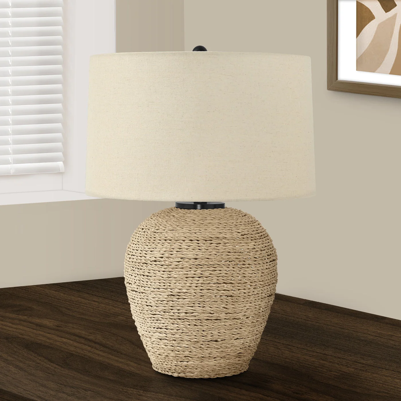 25 Table Lamp with Rattan Base and Linen Drum Shade